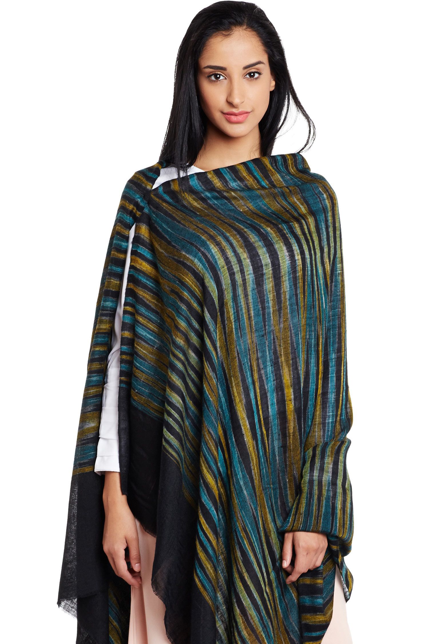 Black & Blue Ikat Pashmina Shawl | Ikat Pattern Shawls