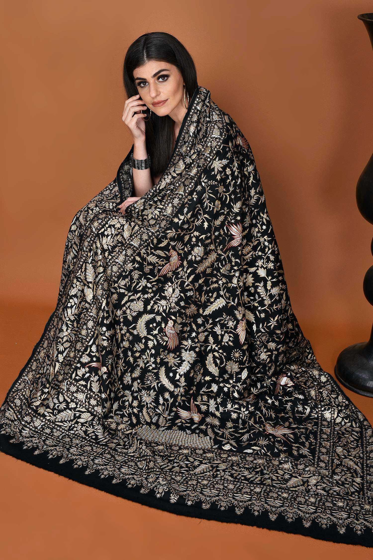 A Leafy Affair Zari Embroidered Pashmina Shawl