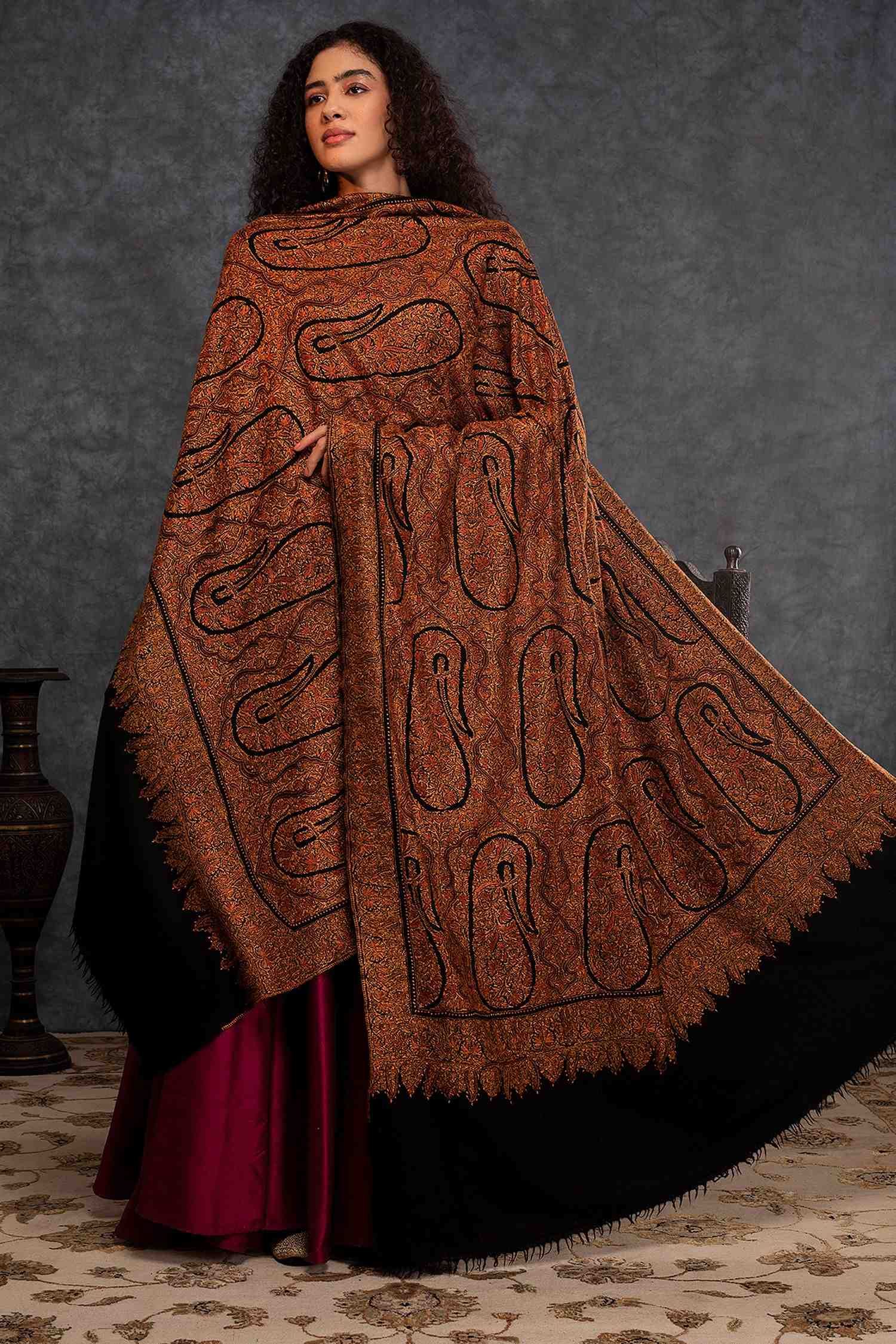 Almas Black Pashmina shawl