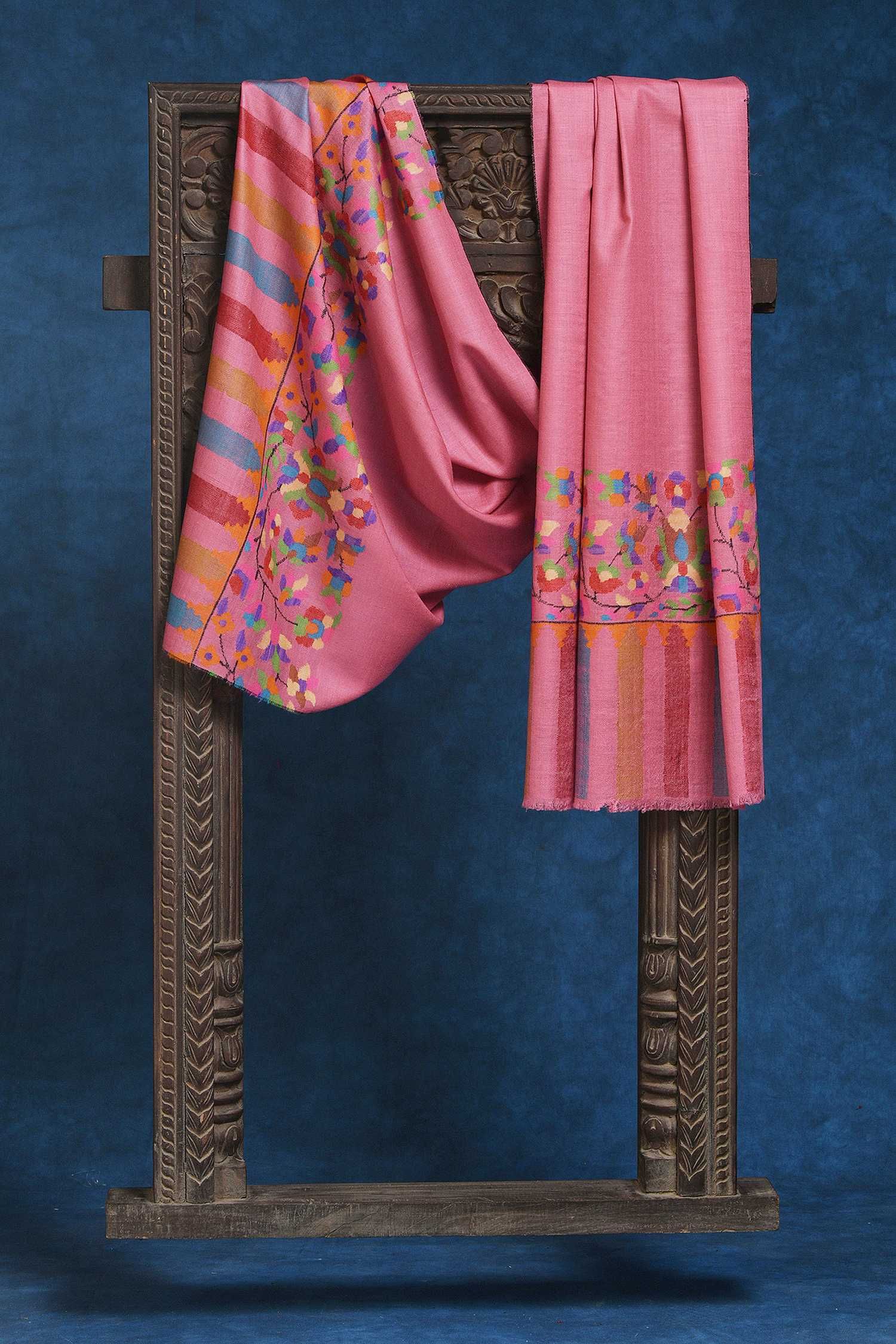 Baagicha Pink Kani Cashmere Scarf | Pure Pashmina