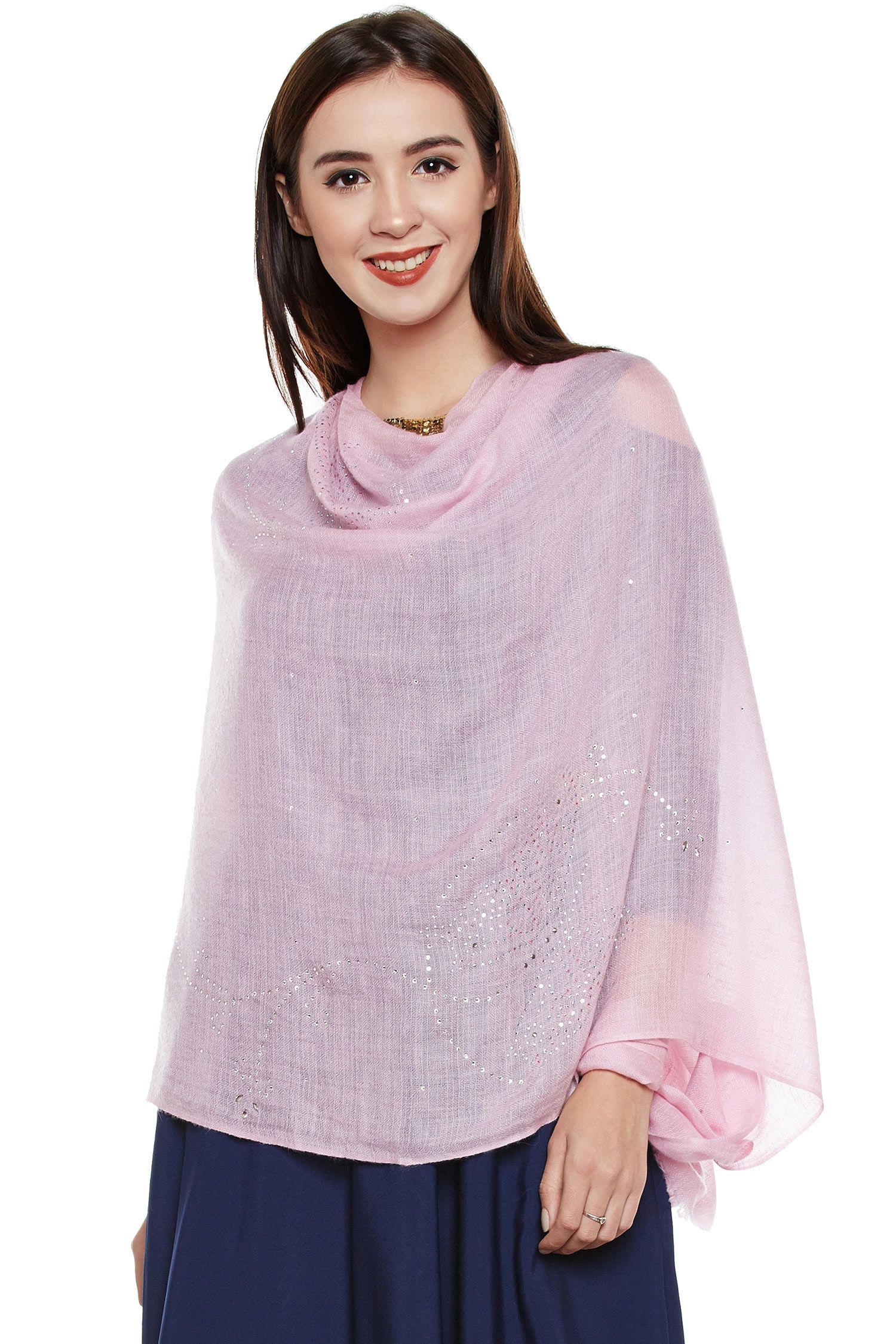 Baby Pink Song Of The Butterfly Swarovski Cashmere Scarf | Pure Pashmina