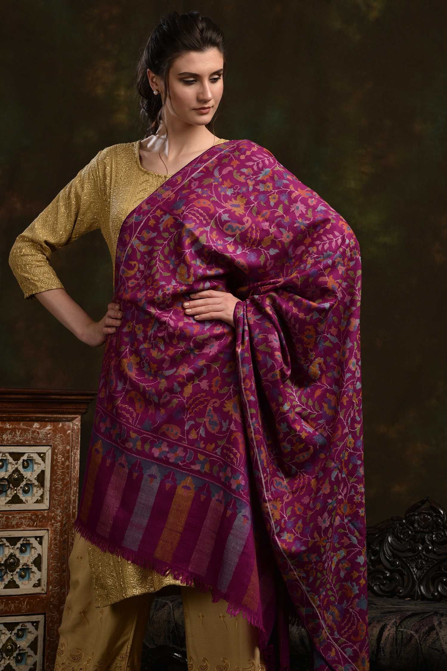 Banafsha Magenta Kani Pashmina shawl
