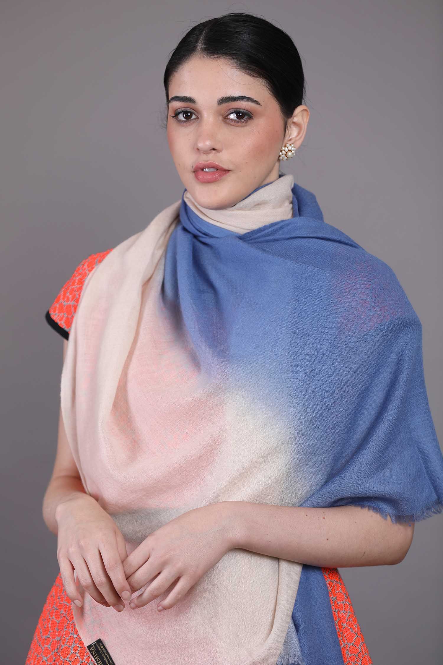 Blue & White Cashmere Wrap | Pure Pashmina