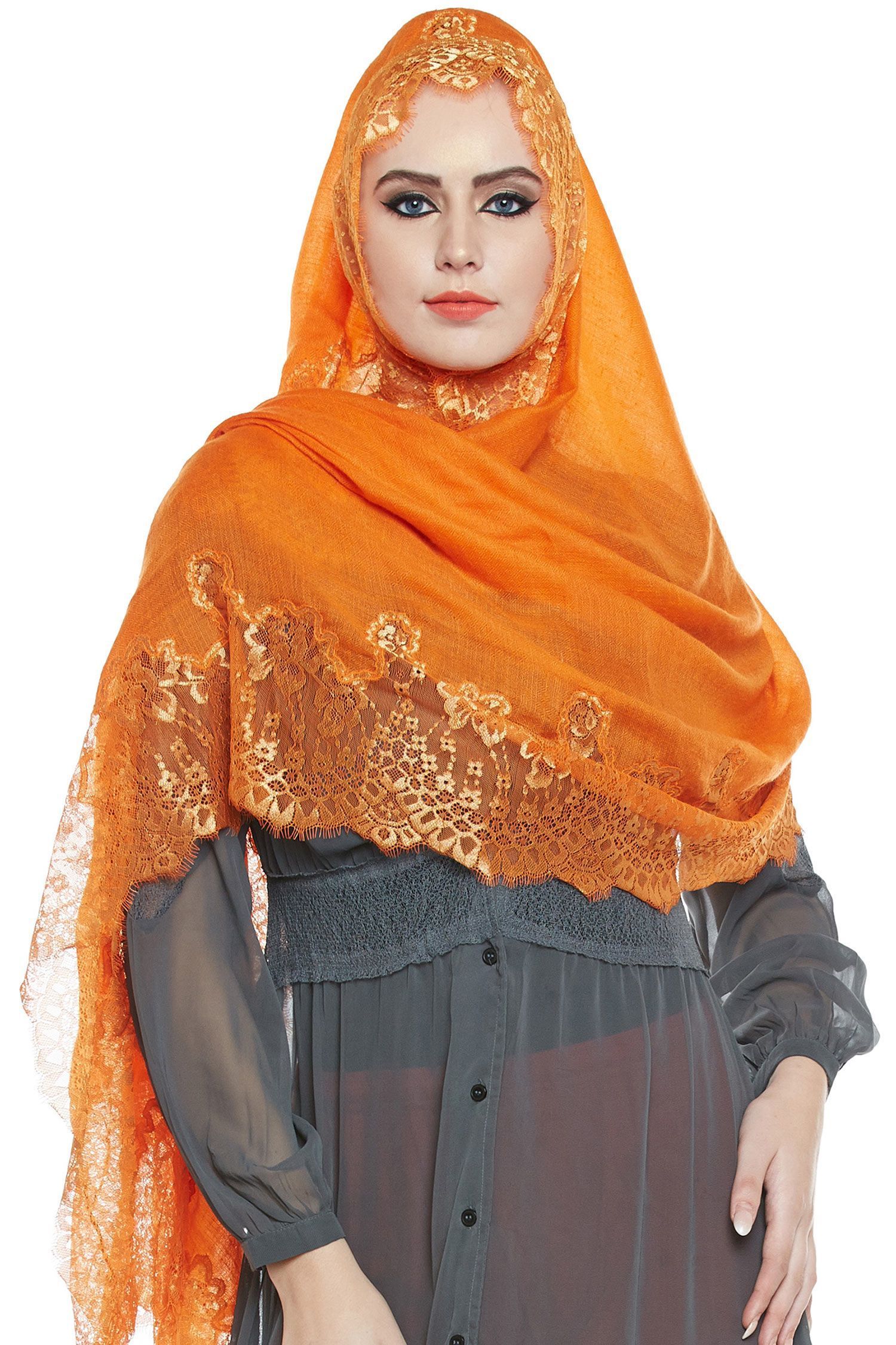 Orange Pashmina Lace Hijab