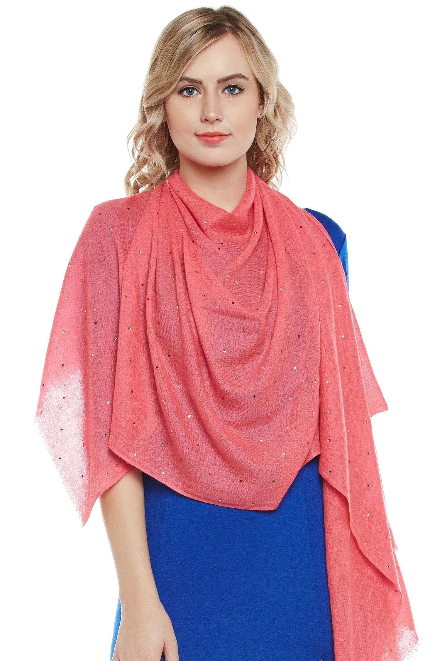 Bubblegum Pink Cashmere Wrap with Swarovski Crystals | Pure Pashmina