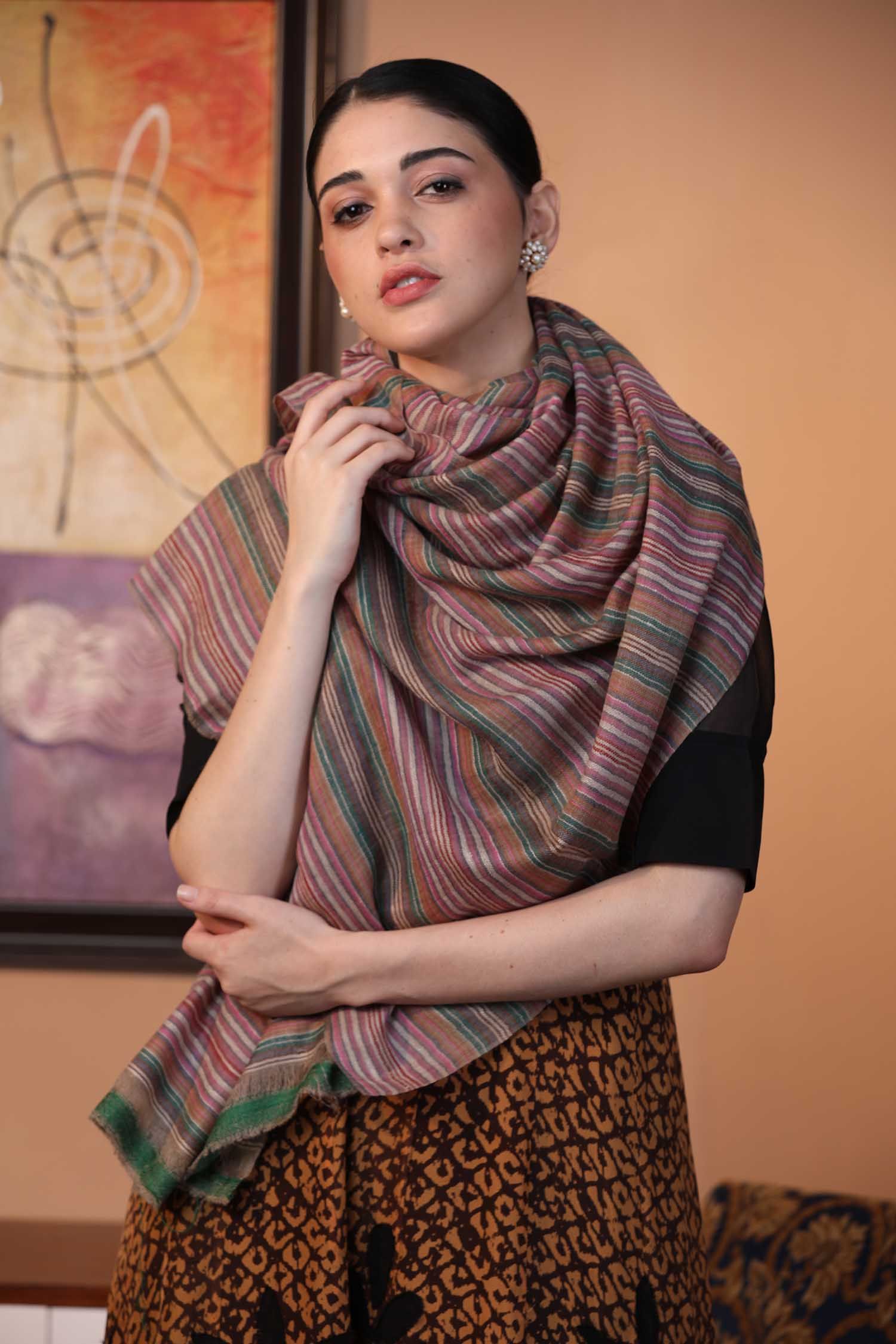 Colour Striped Cashmere Wrap | Pure Pashmina