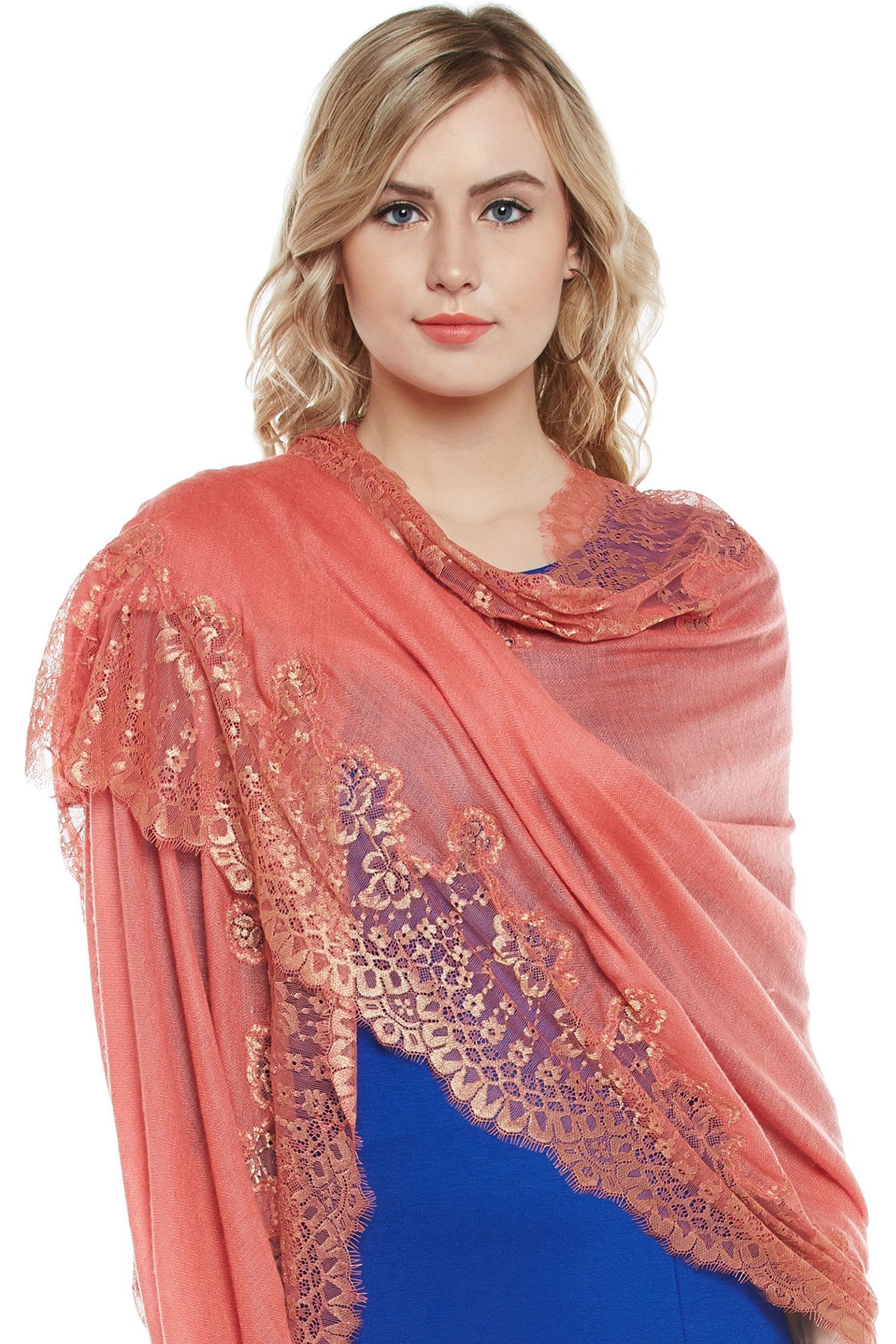 Coral Lace-Paneled Cashmere Wrap | Pure Pashmina