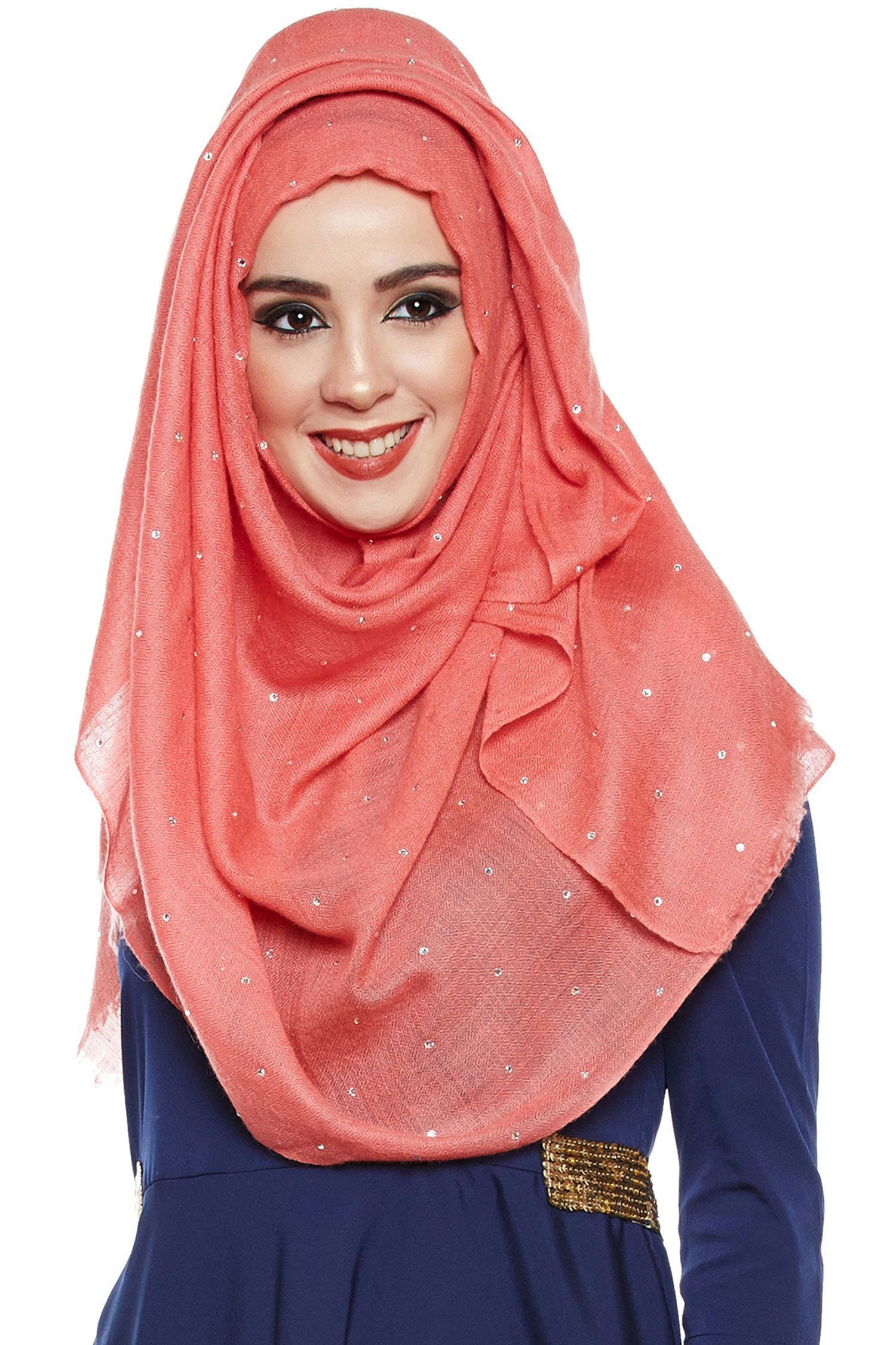 Coral Pashmina Hijab With Swarovski Crystals