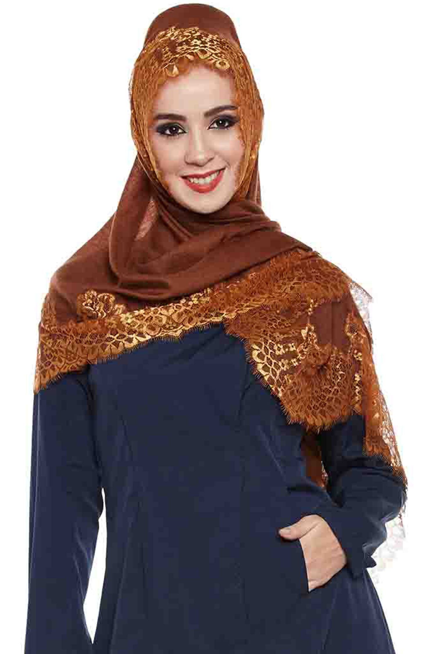 Dark Brown Pashmina Lace Hijab