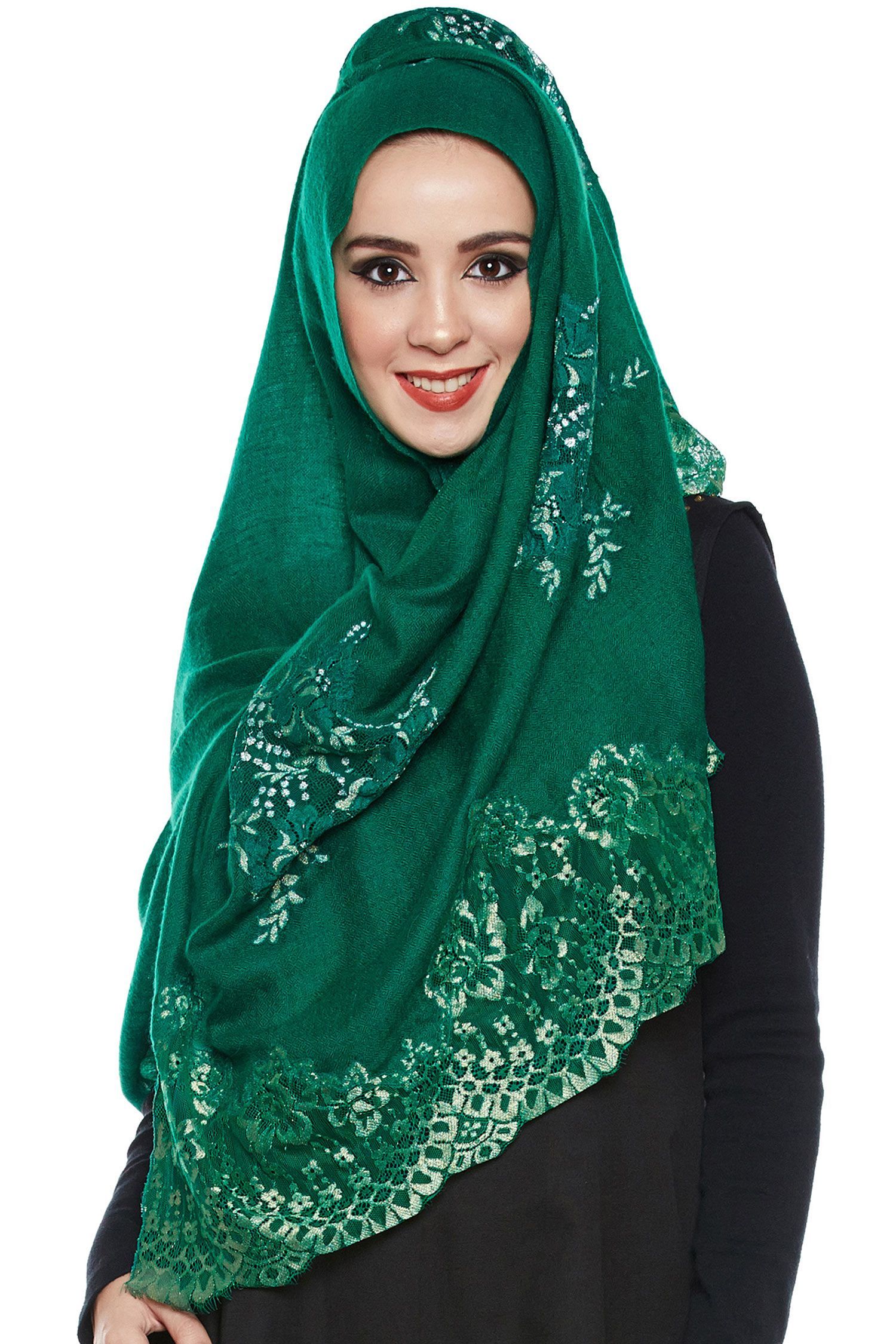 Emerald Green Pashmina Lace Hijab