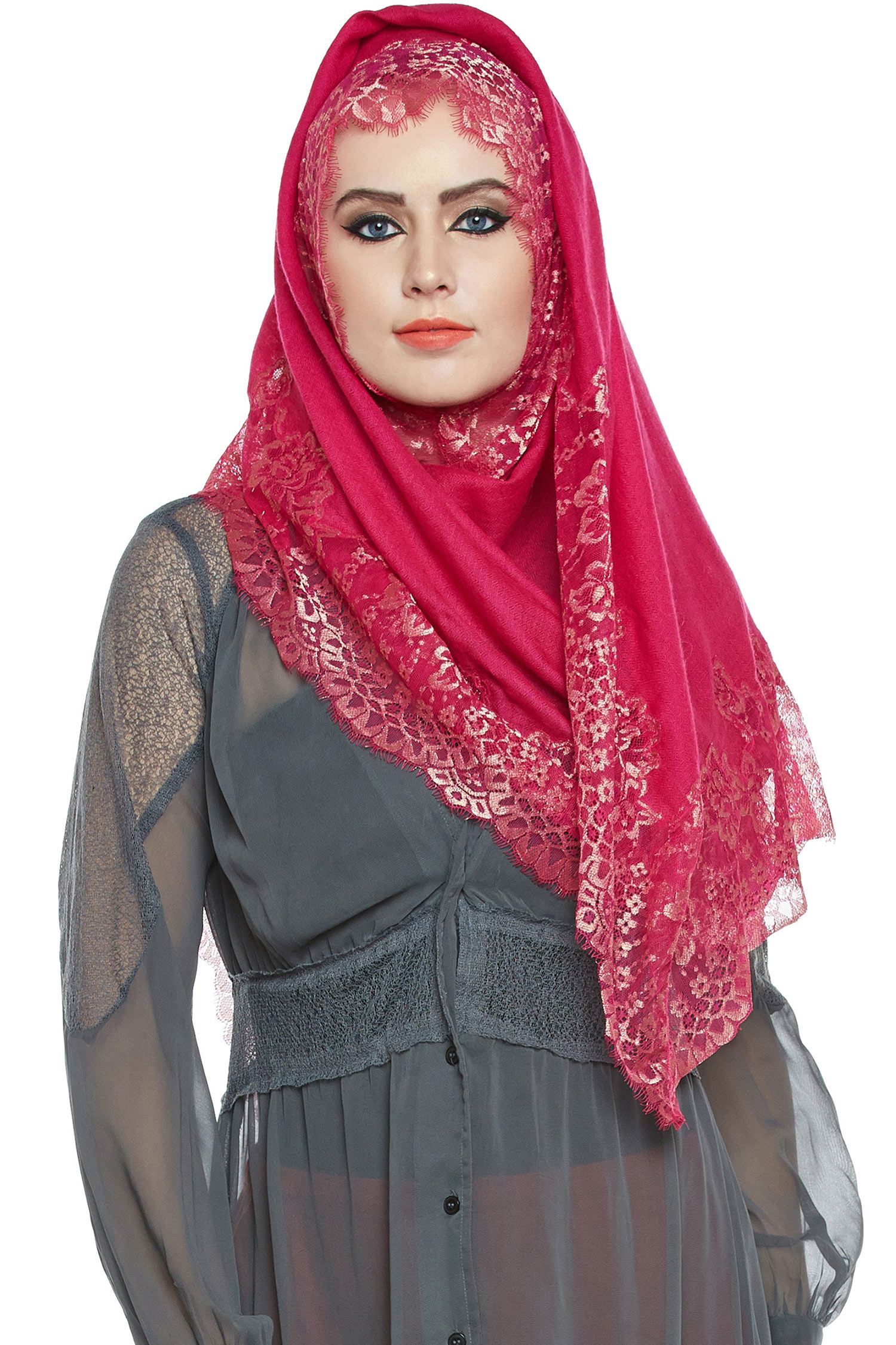 Fuchsia Pashmina Lace Hijab
