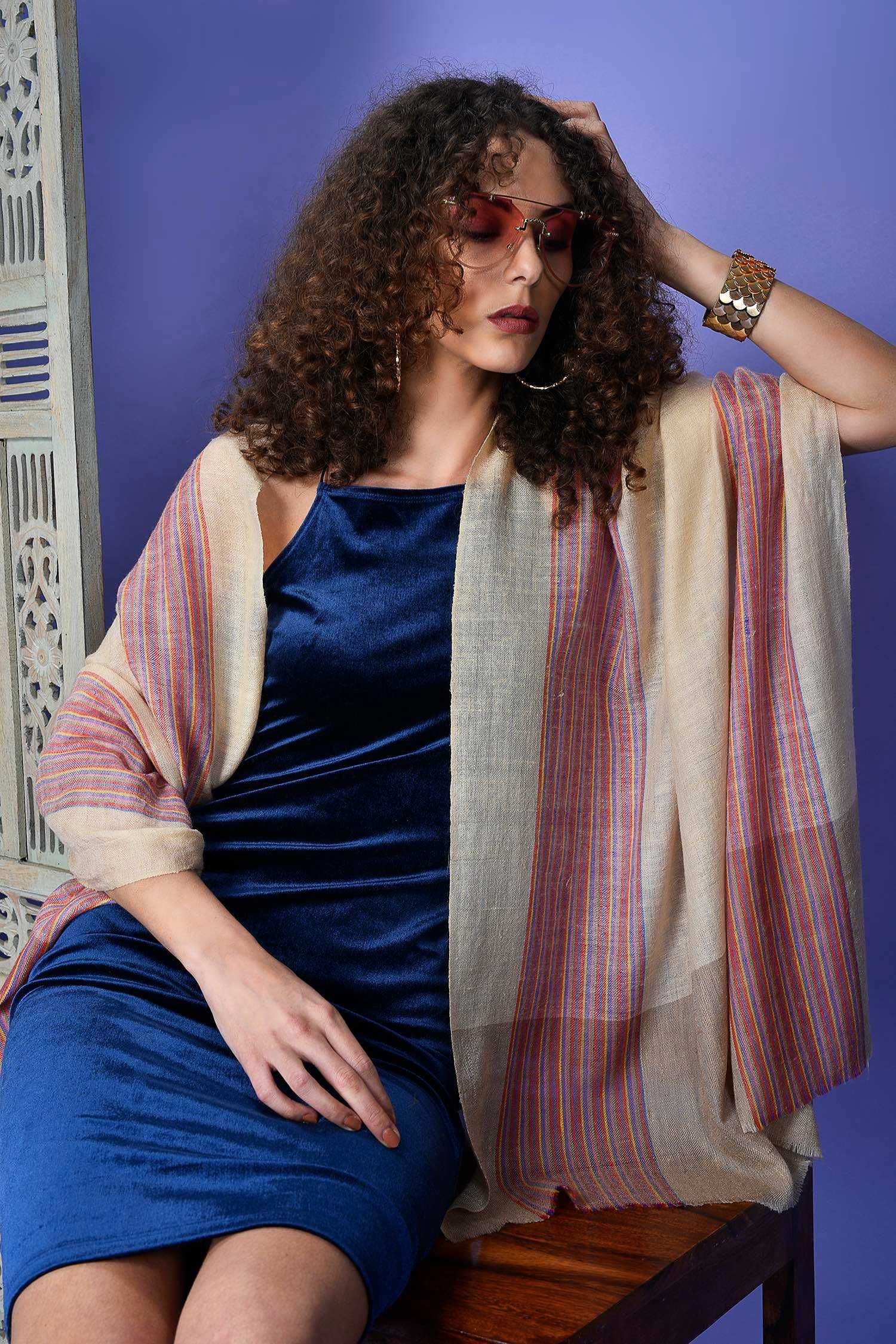 Hand Woven Striped Cashmere Wrap