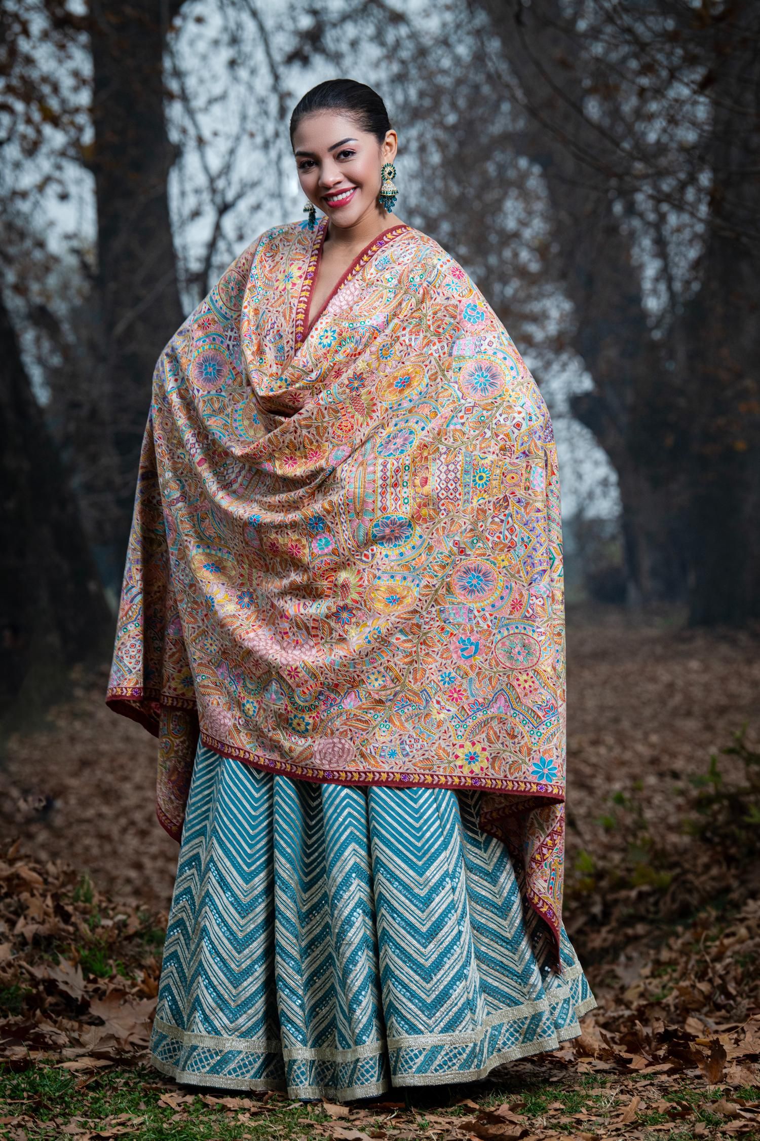 Homayra Multicolured Kalamkari Pashmina Shawl