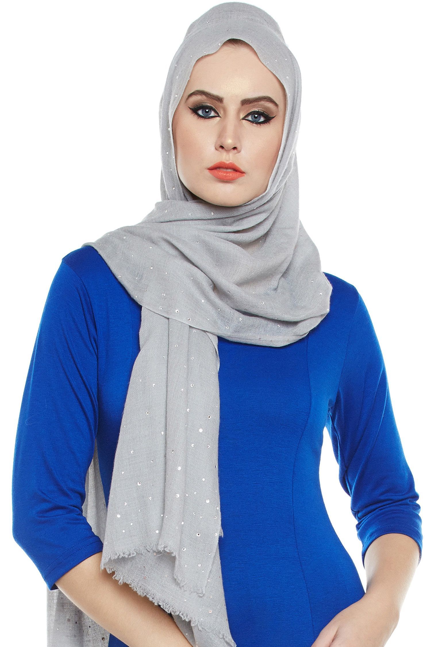 Light Grey Pashmina Hijab With Swarovski Crystals