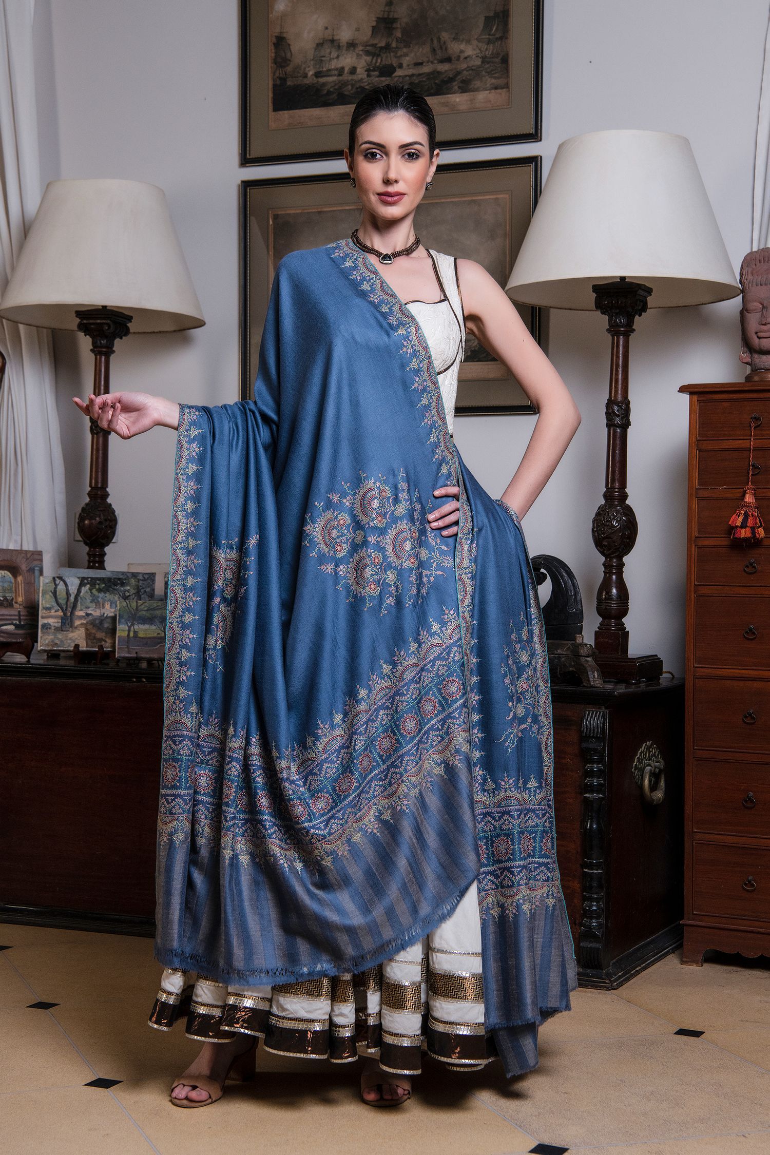 Luxuriant Dive Blue Pashmima Shawl