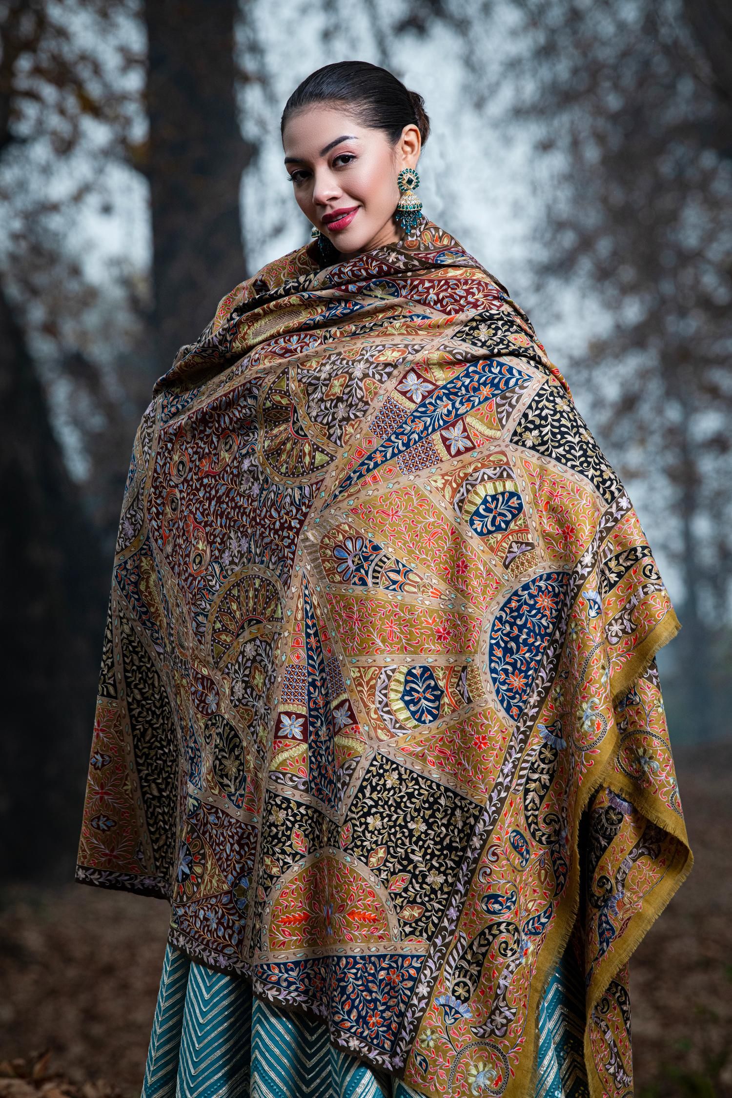 Madera Multicoloured Kalamkari Pashmina shawl