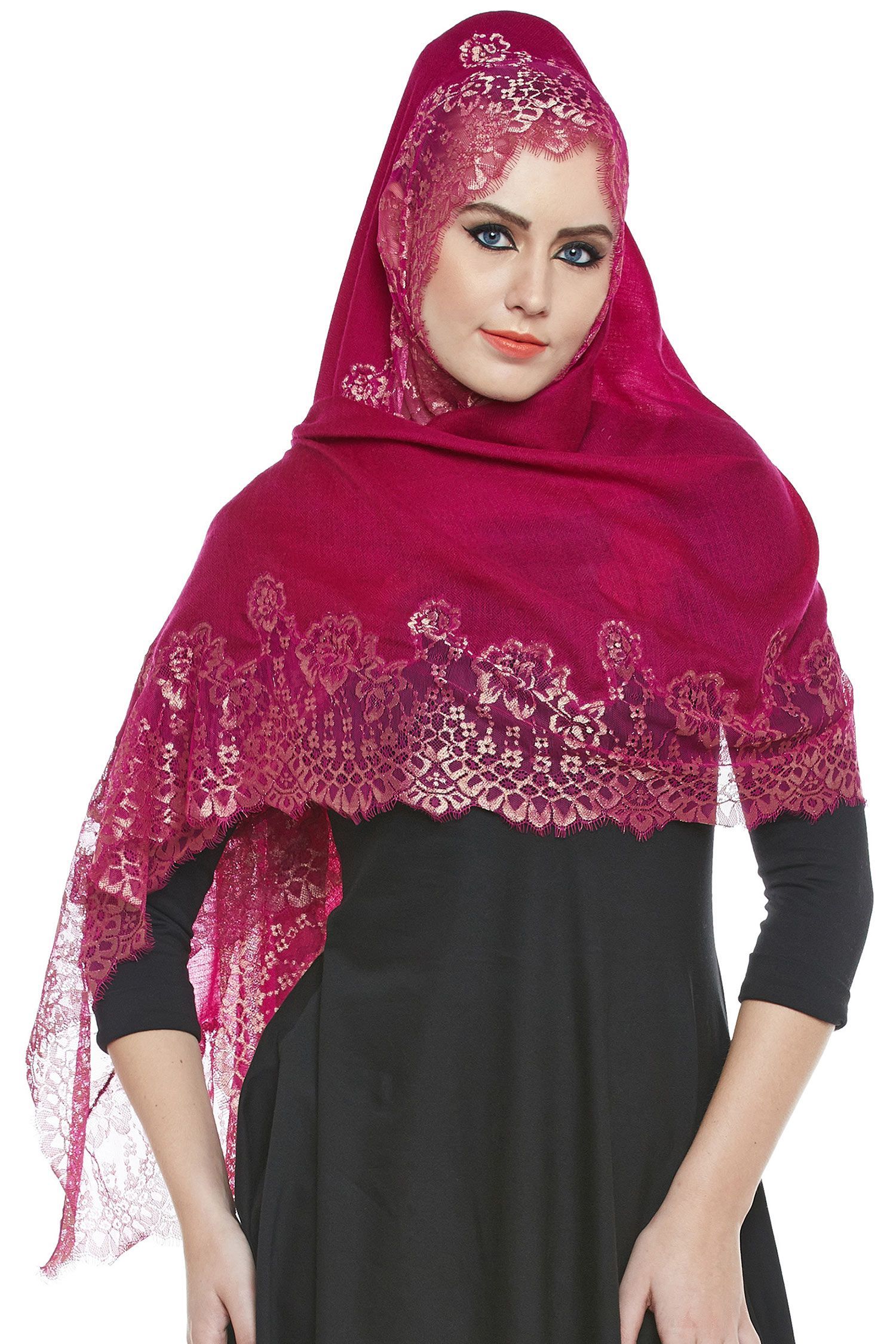 Magenta Pashmina Lace Hijab