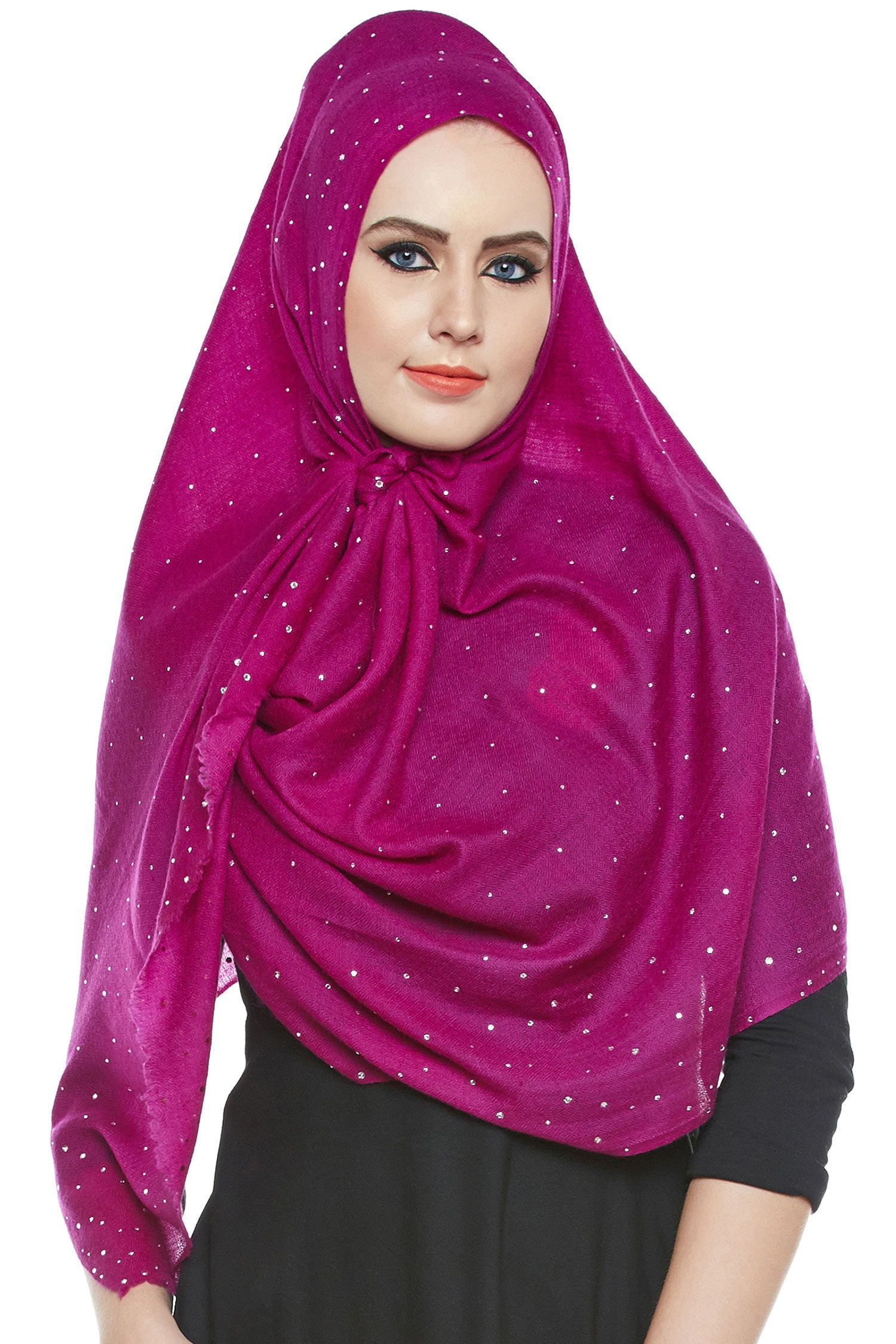 Magenta Pashmina Hijab With Swarovski Crystals