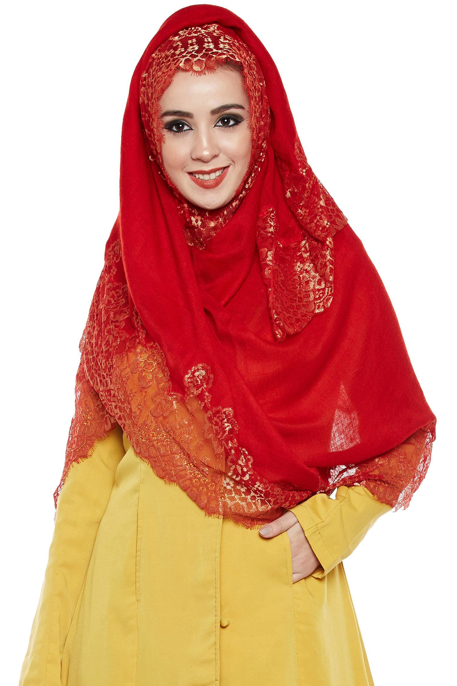 Maroon Pashmina Lace Hijab