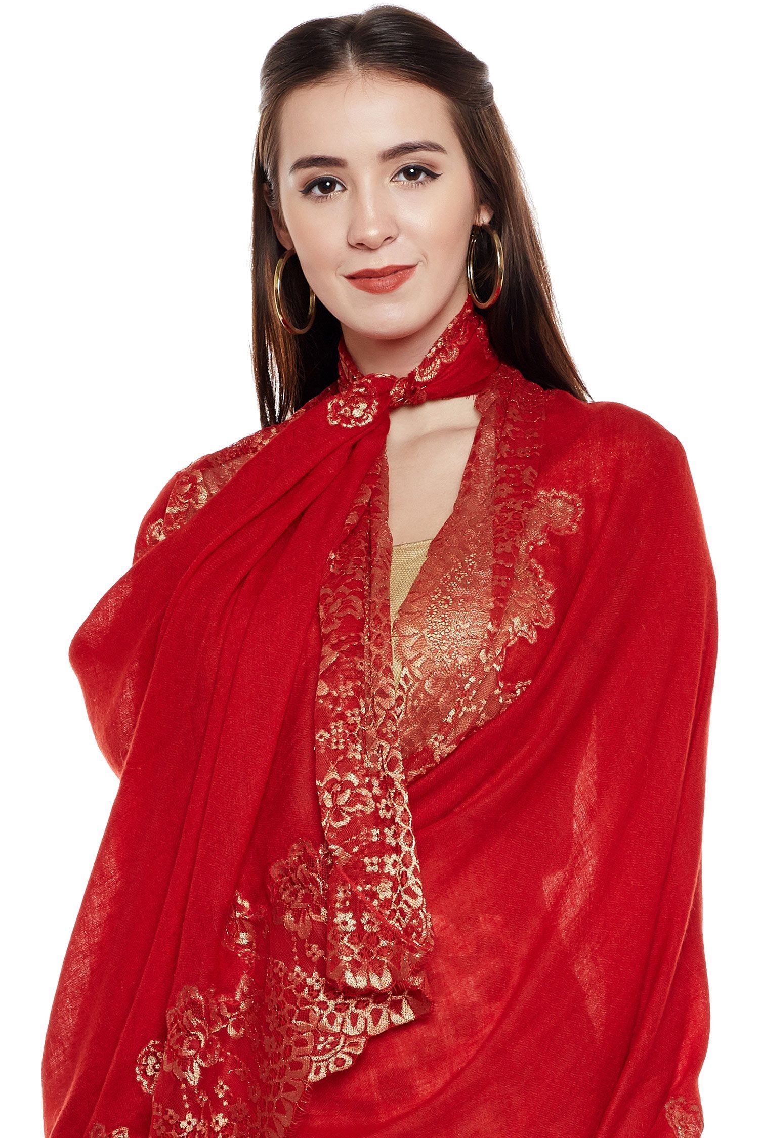Maroon Lace-Paneled Cashmere Wrap | Pure Pashmina