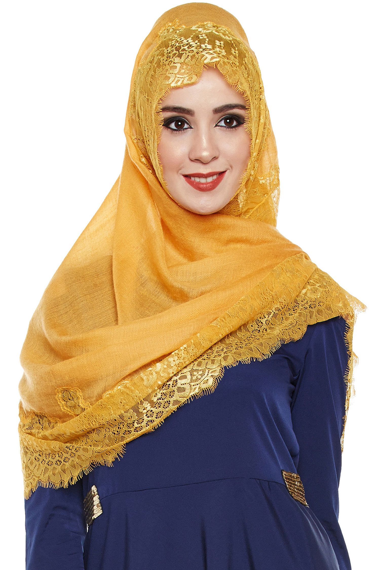 Mustard Pashmina Lace Hijab