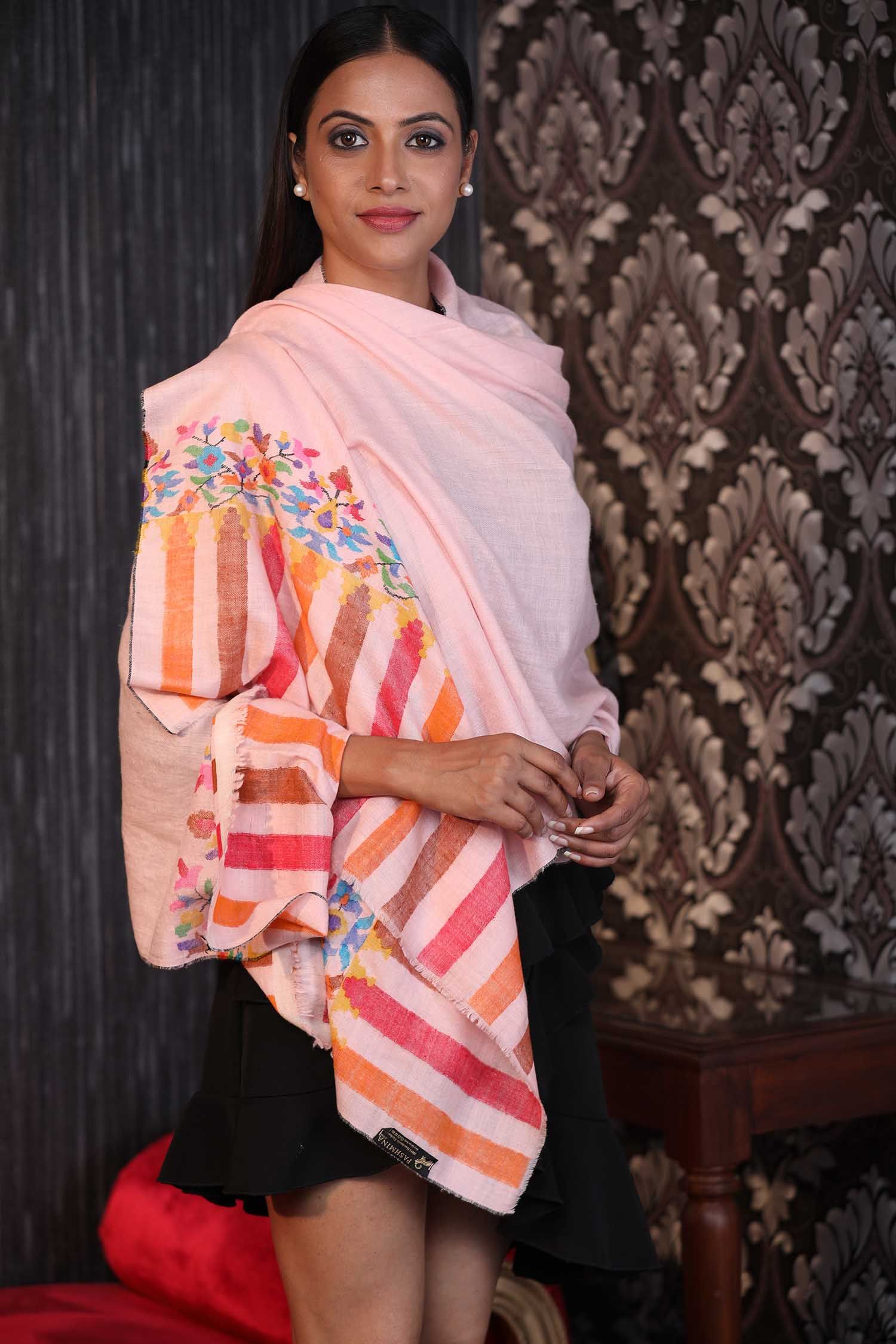 Pink Kani Cashmere Wrap | Pure Pashmina