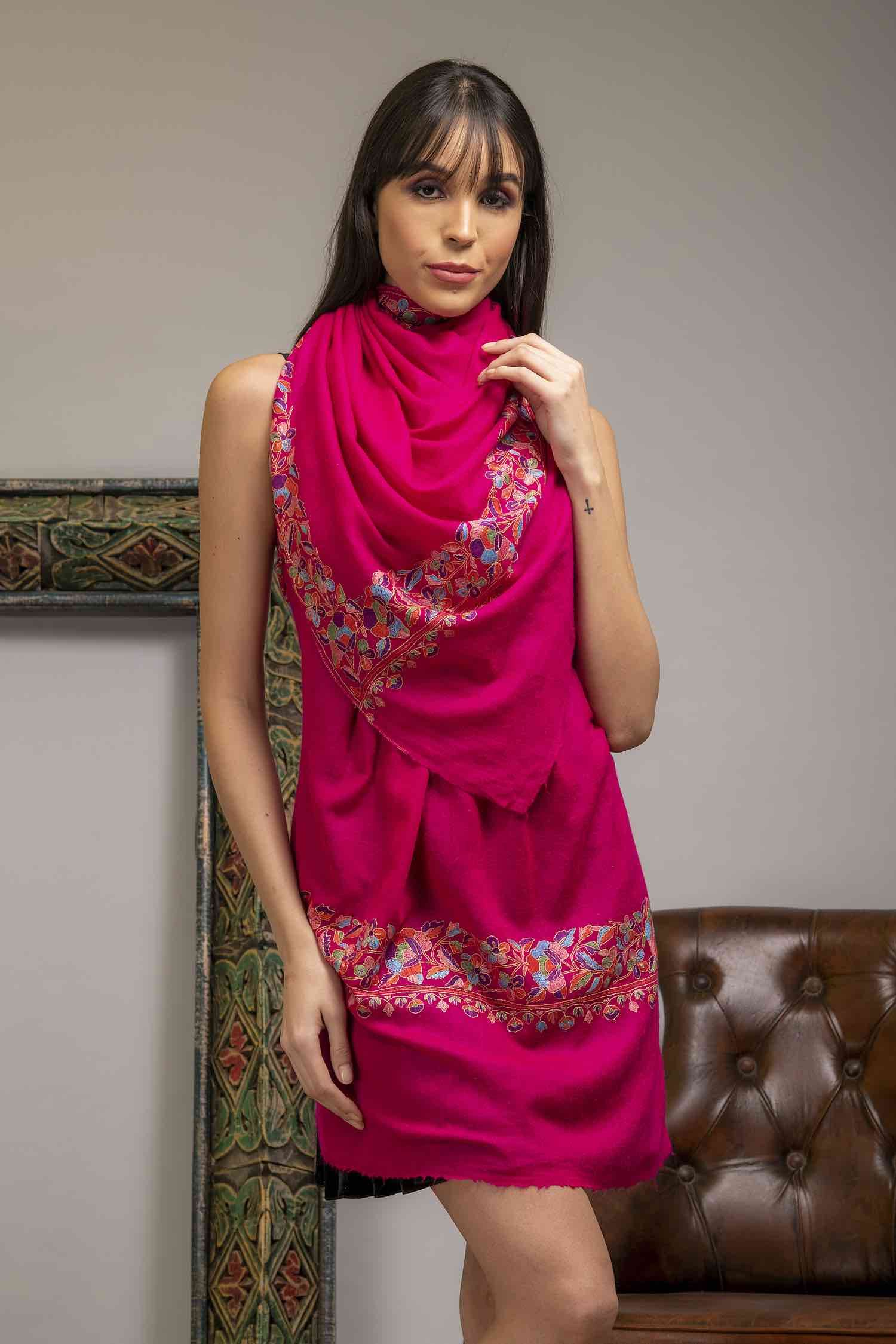 Pink Papier Mache Embroidery Pashmina Shawl