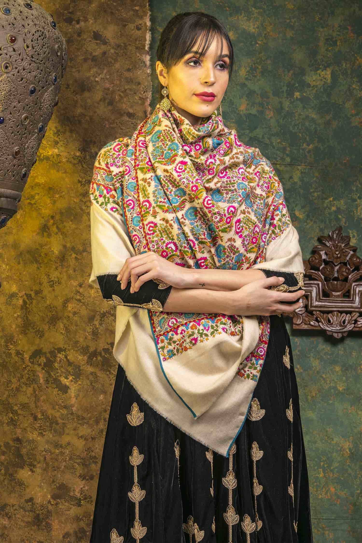Prismatic Hand embroidered Vintage Pashmina Shawl