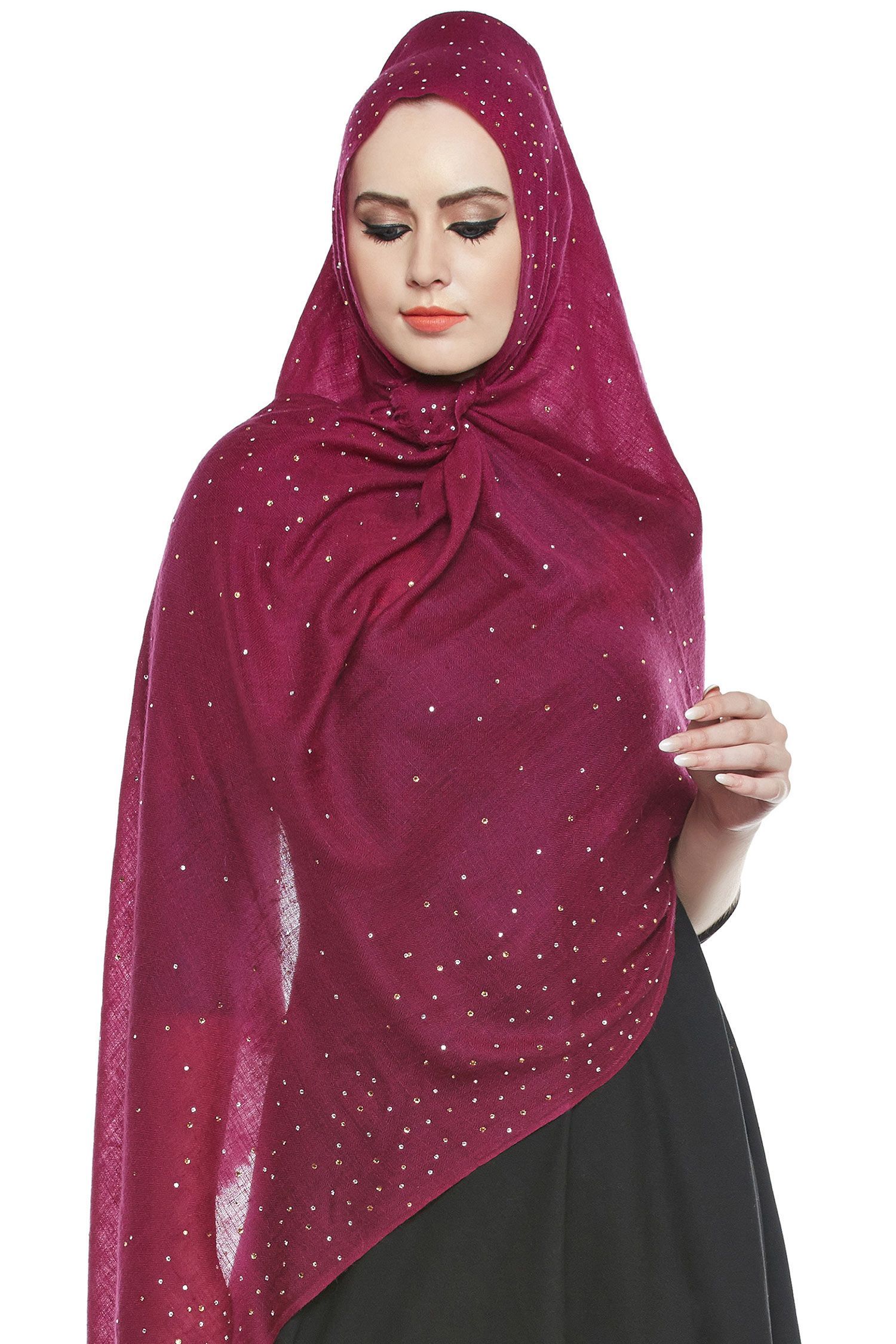 Prune Pashmina Hijab With Swarovski Crystals
