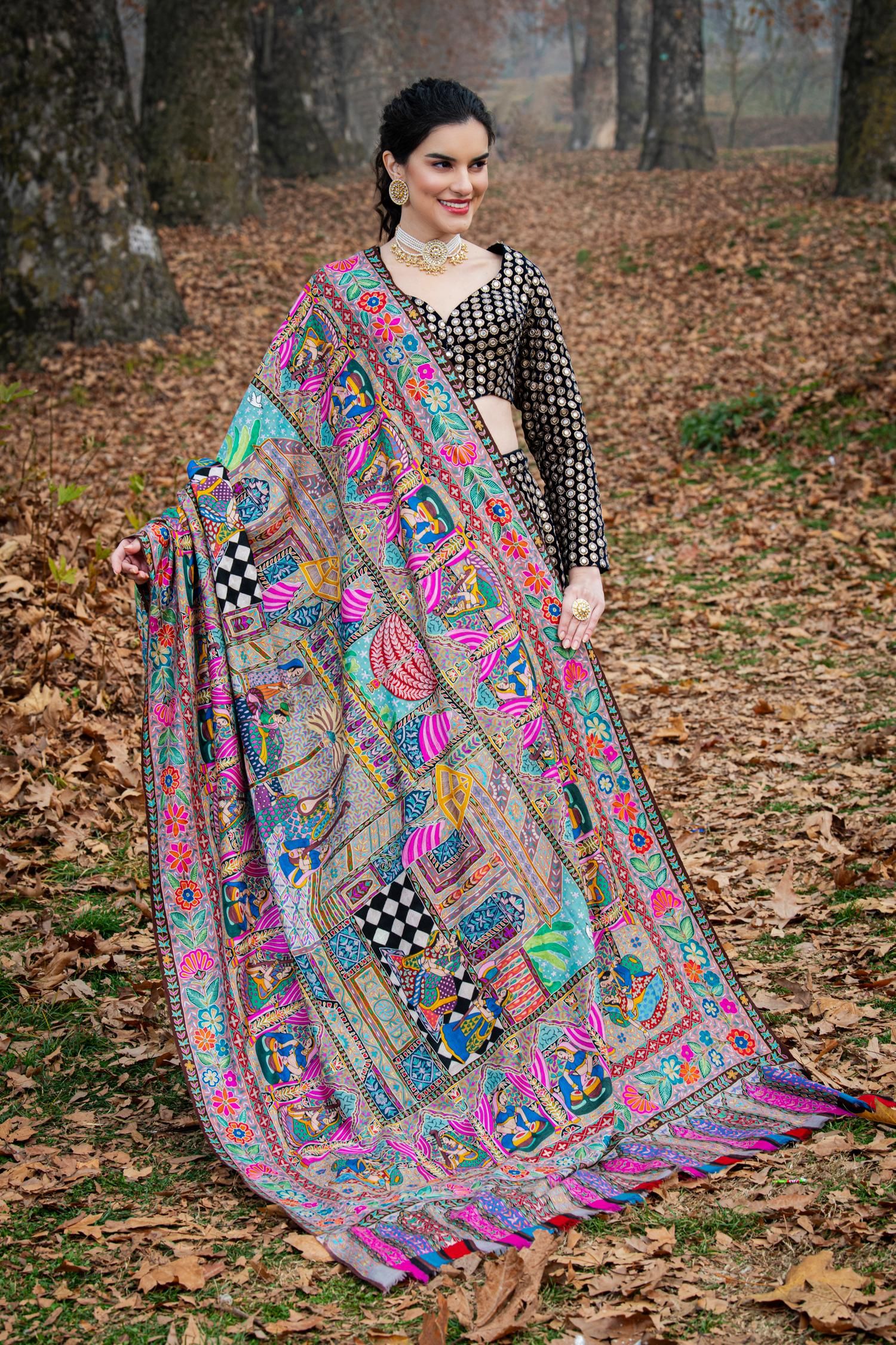 Rajvanshi Multicolured Kalamkari Pashmina shawl