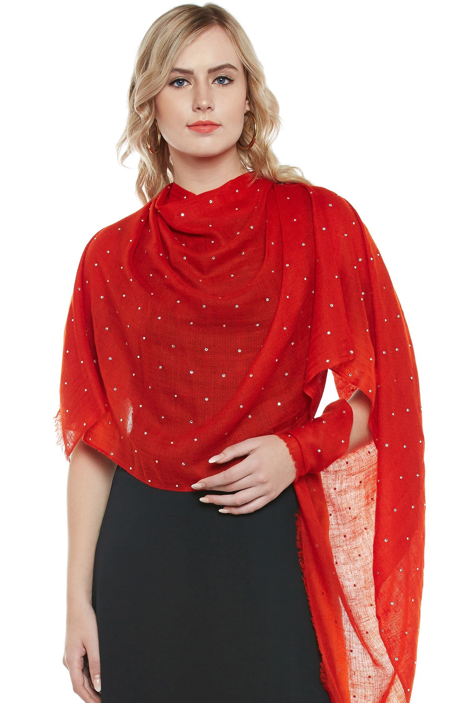 Red Cashmere Wrap with Swarovski Crystals | Pure Pashmina
