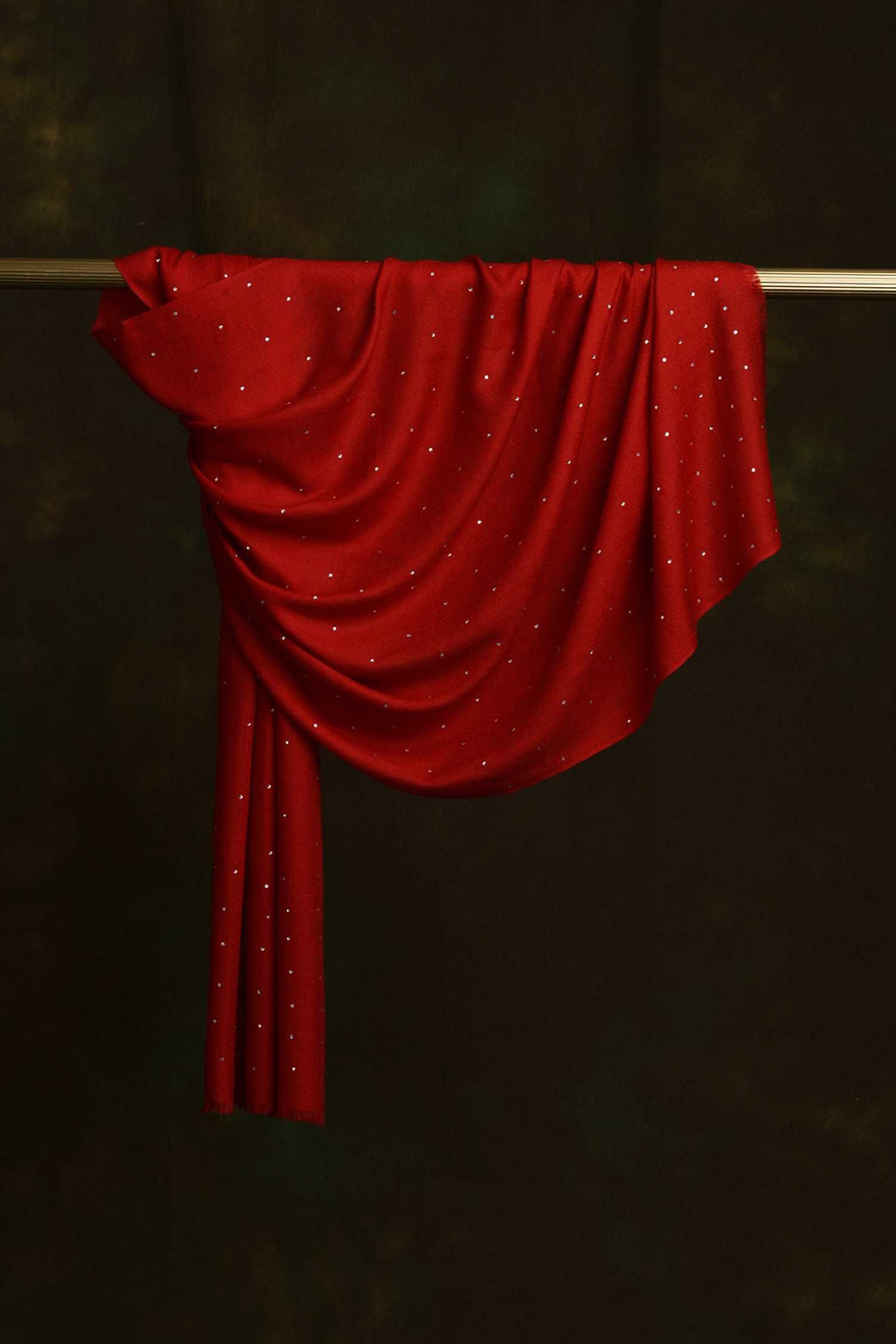 Red Swarovski Studded Cashmere Scarf | Pure Pashmina