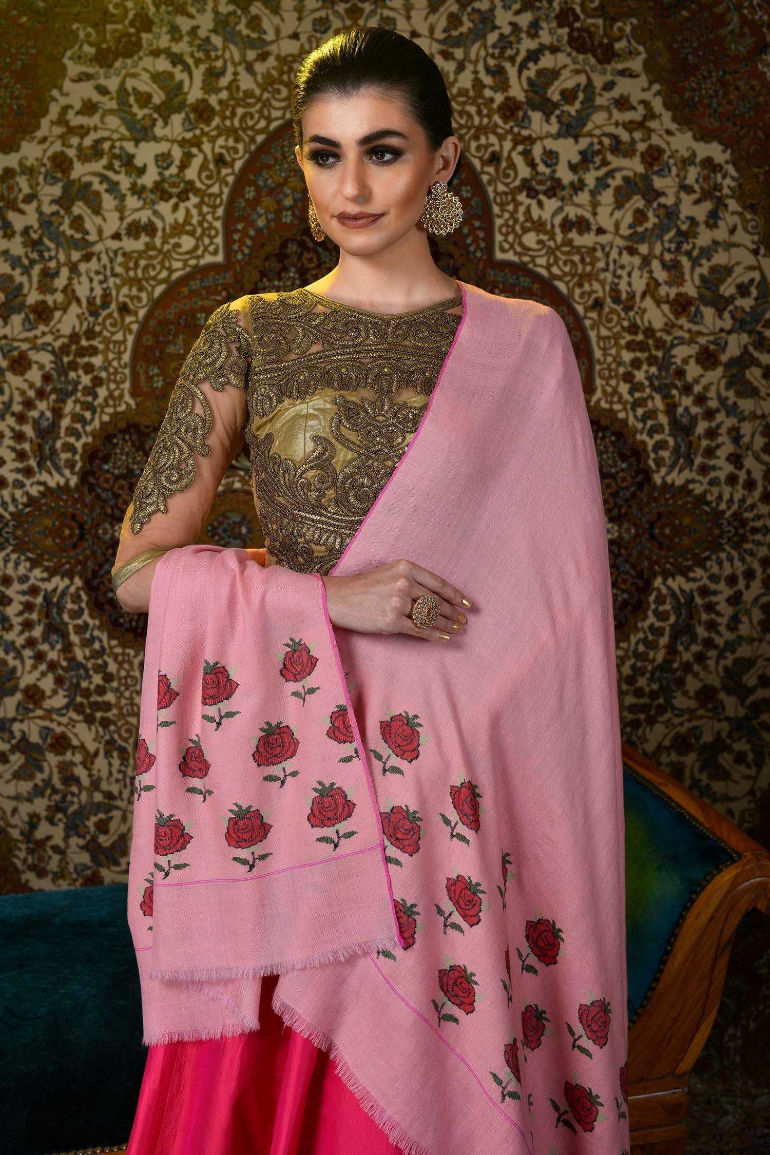 Rose Motif Handcrafted Kani Pashmina Shawl