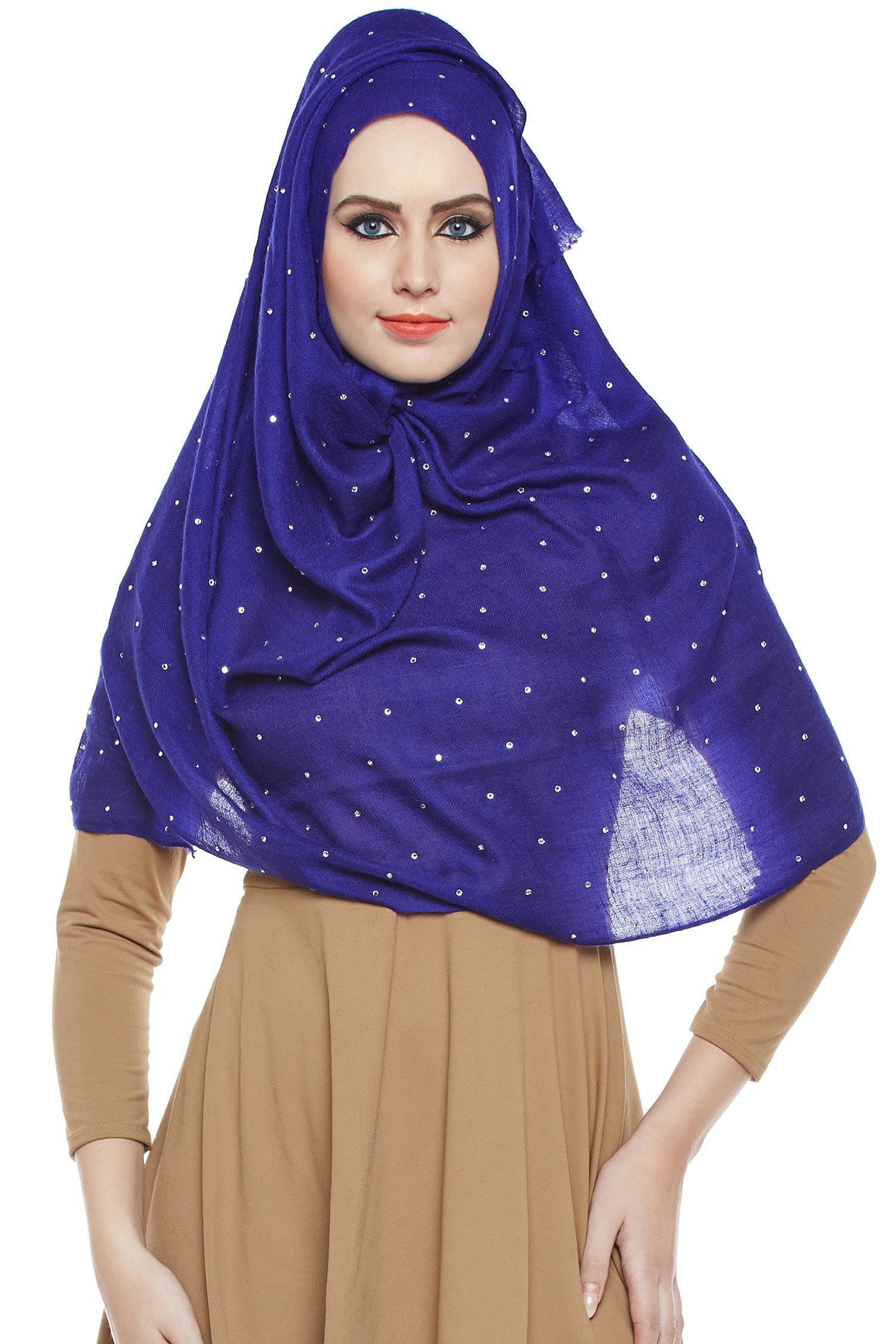 Royal Blue Pashmina Hijab With Swarovski Crystals