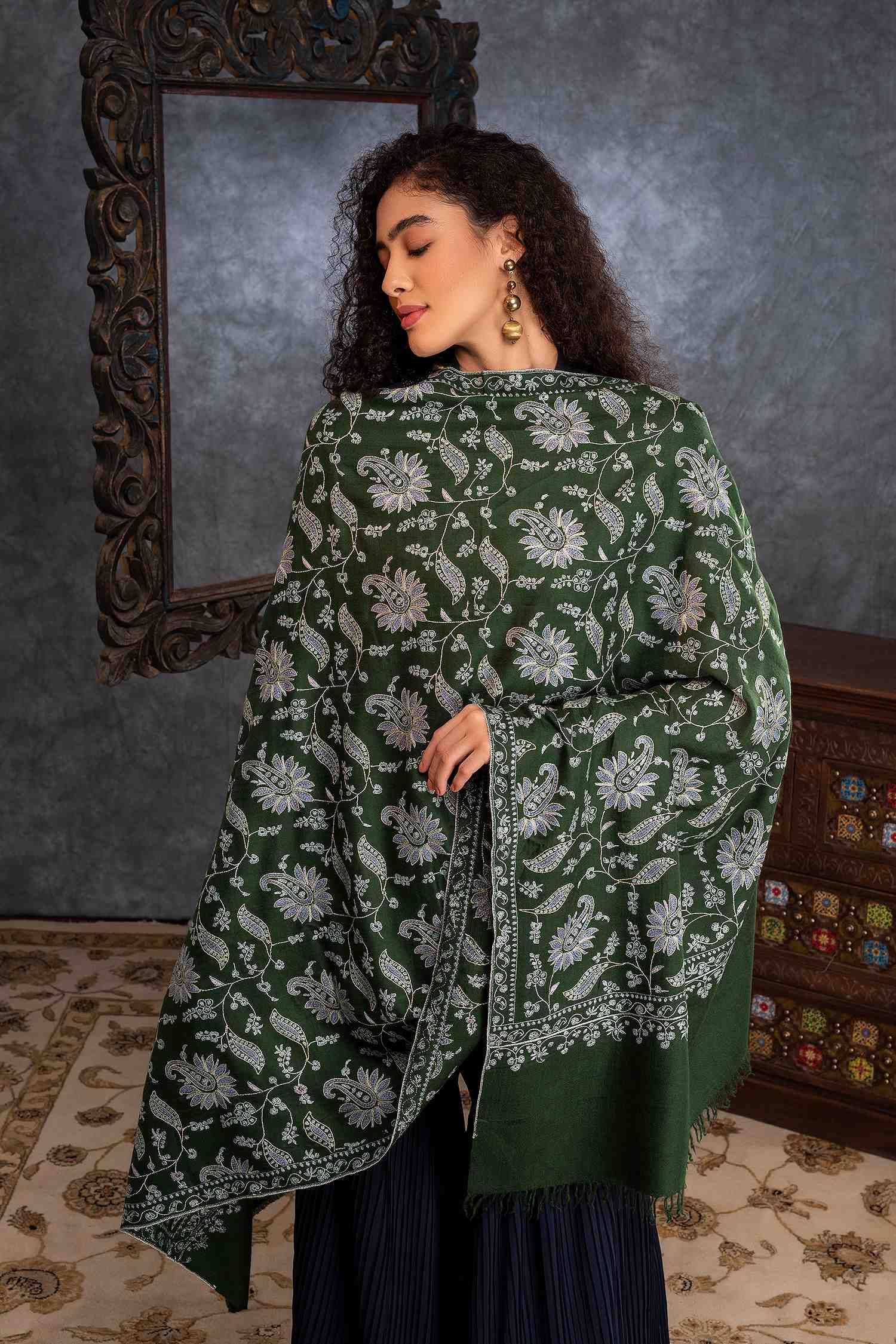 Siyaa Emerald Green Pashmina Shawl