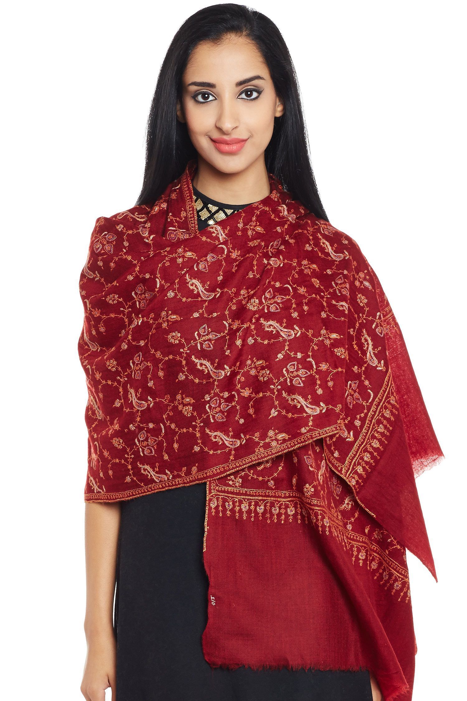 Decadent Paisley Cashmere Wrap | Hand Embroidered Pashmina