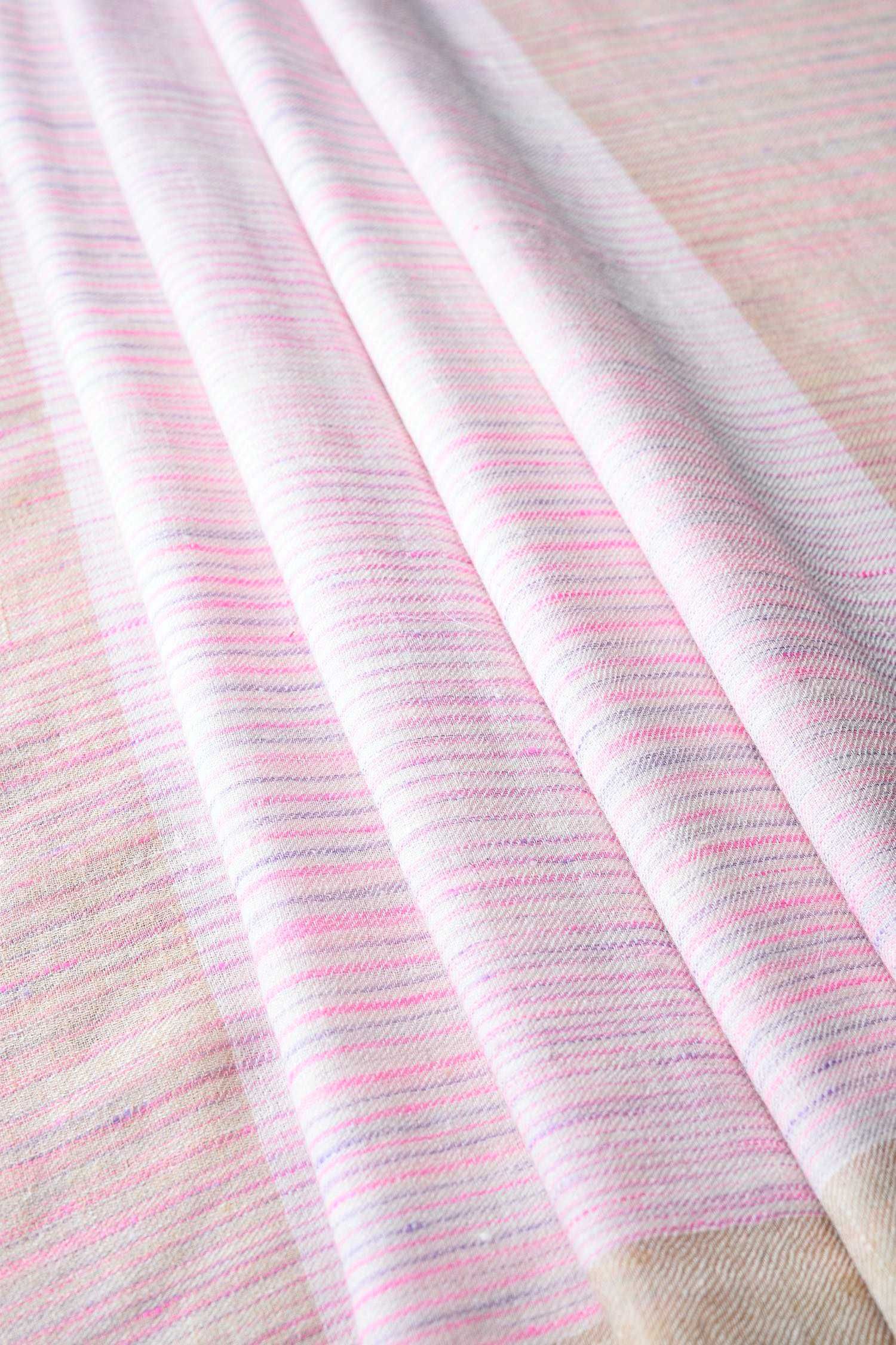 Natural Pink Handmade Striped Pashmina Shawl