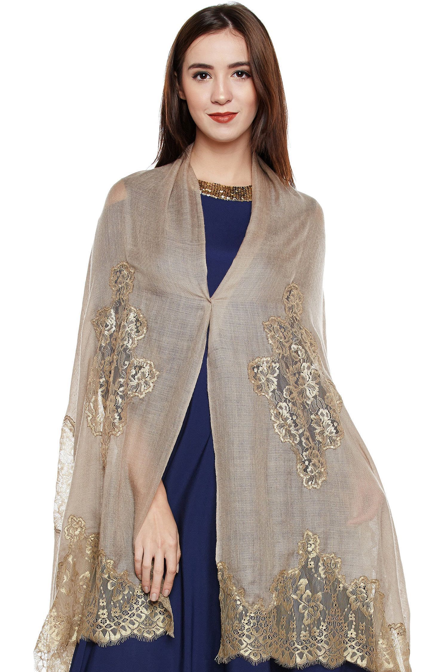 Toosh Lace-Paneled Cashmere Wrap | Pure Pashmina