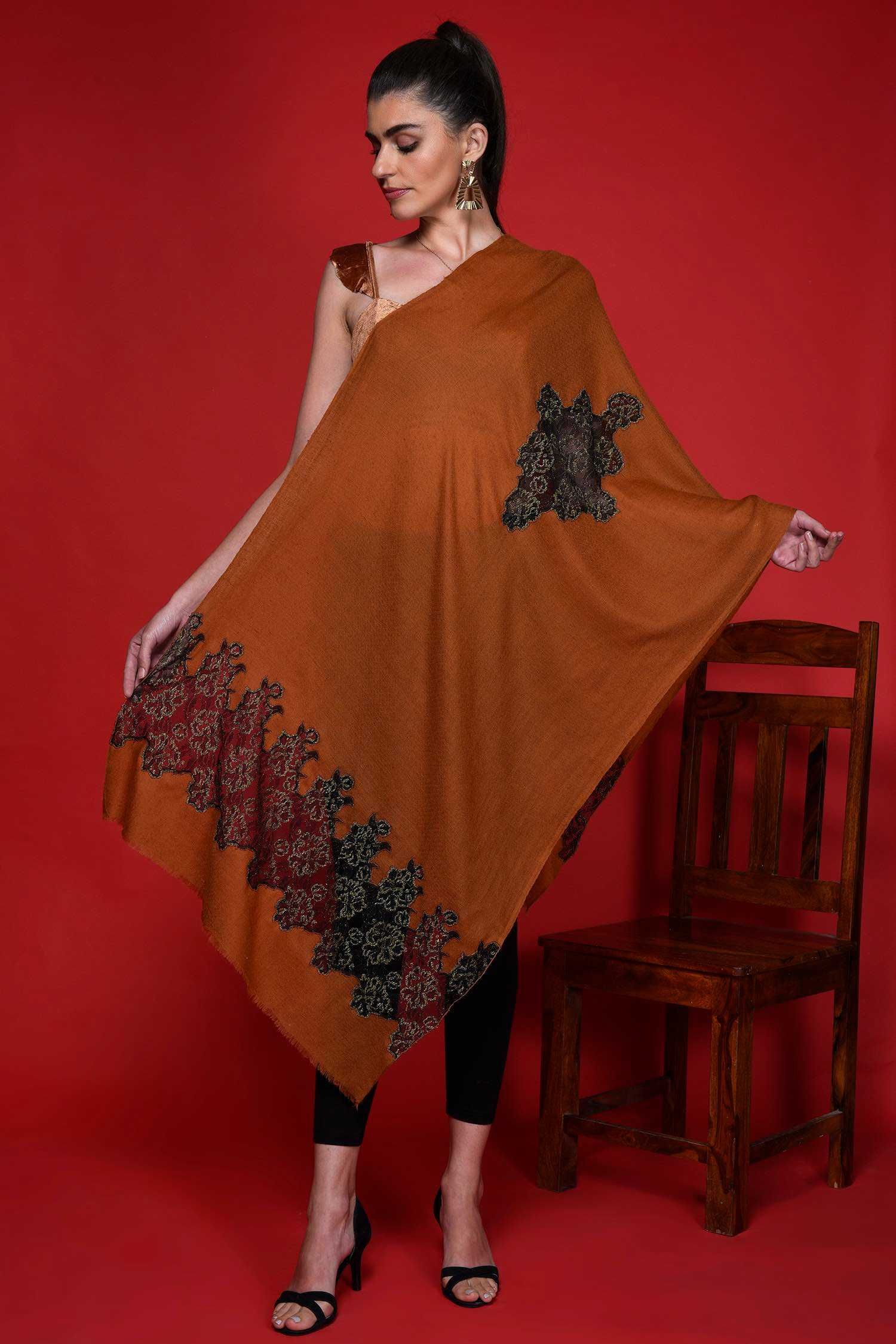 Woody Brown Lace Cashmere Wrap