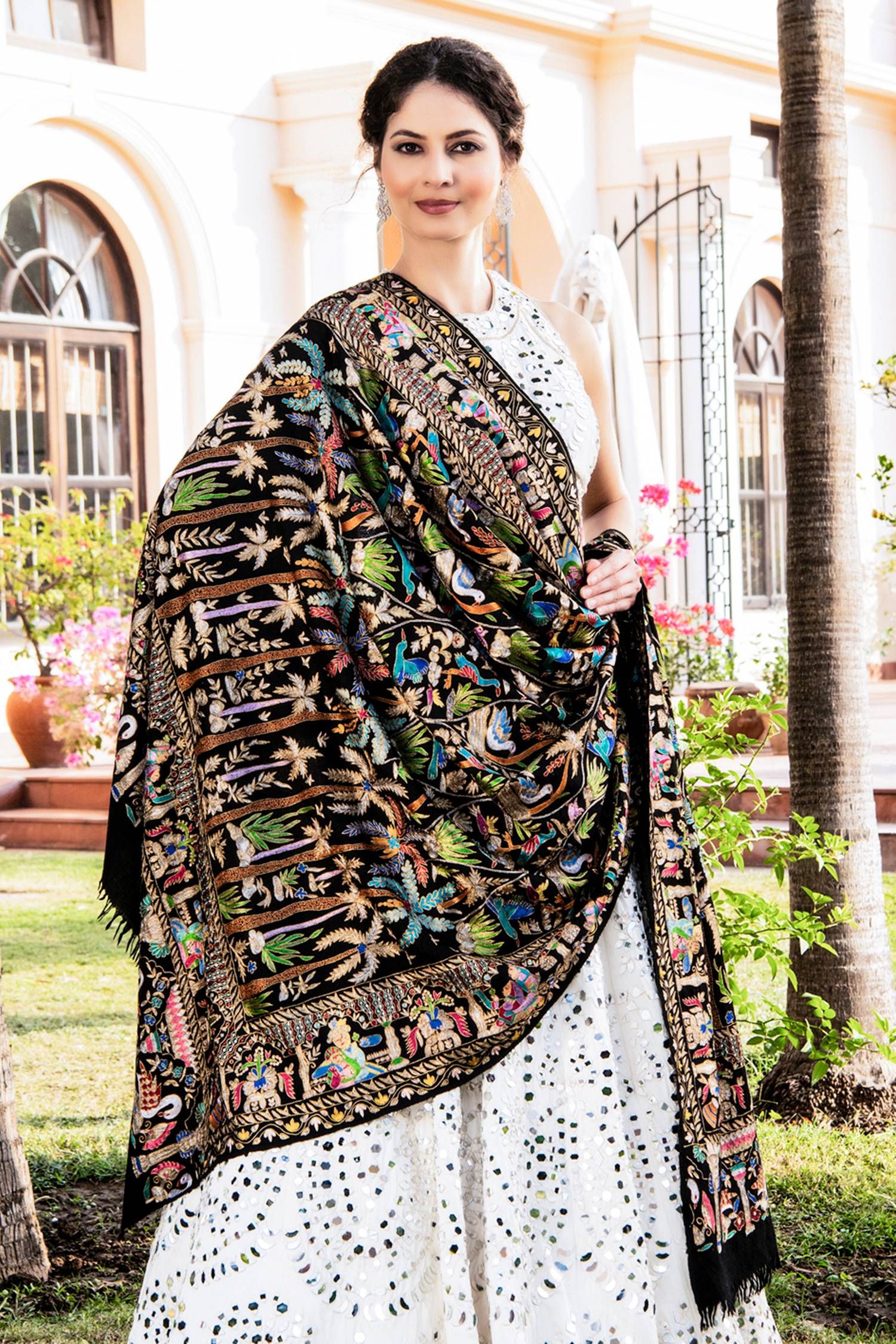 Black Zari Shawl  Pashmina Shawls in Embroidery