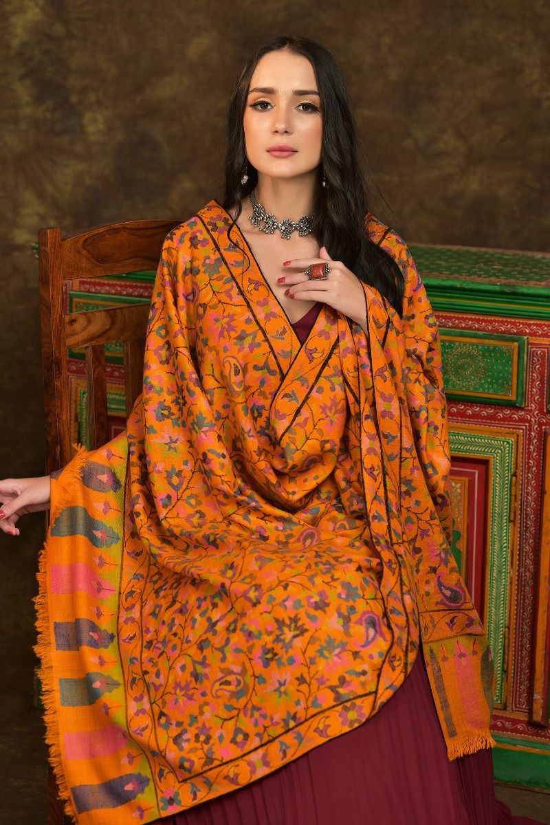 Naaz Orange Kani Pashmina Shawl