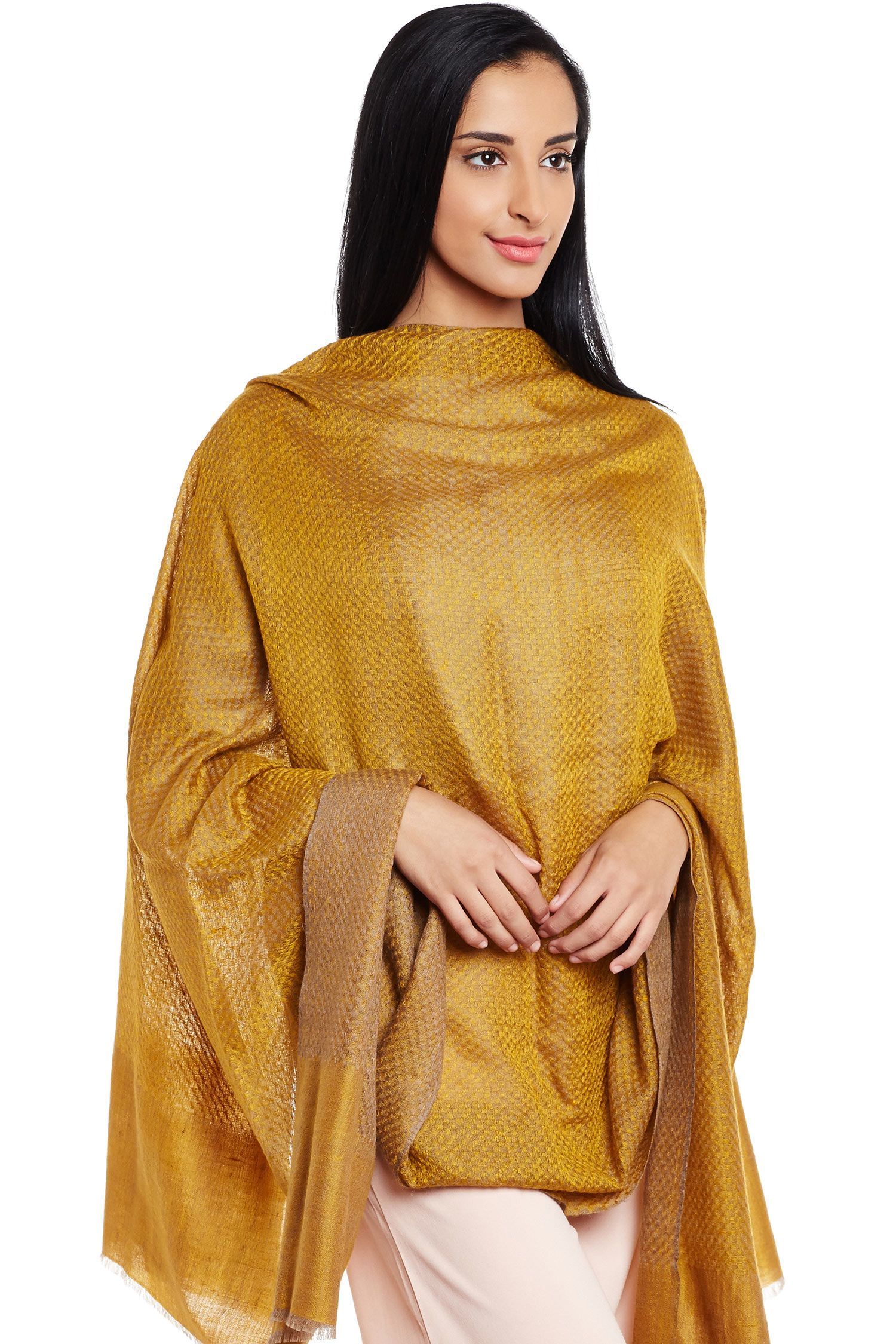 Gold Textured Pashmina Shawl ...
